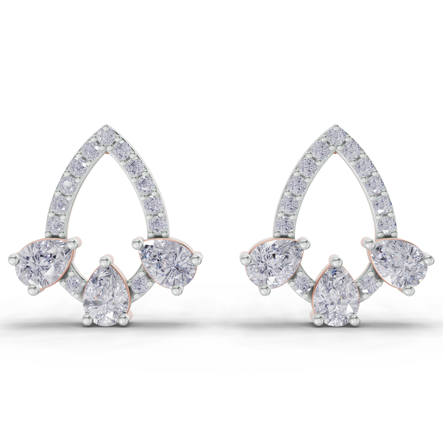 1.04 Carat Triple Pear Halo Studs Earrings 14K - Rose Gold