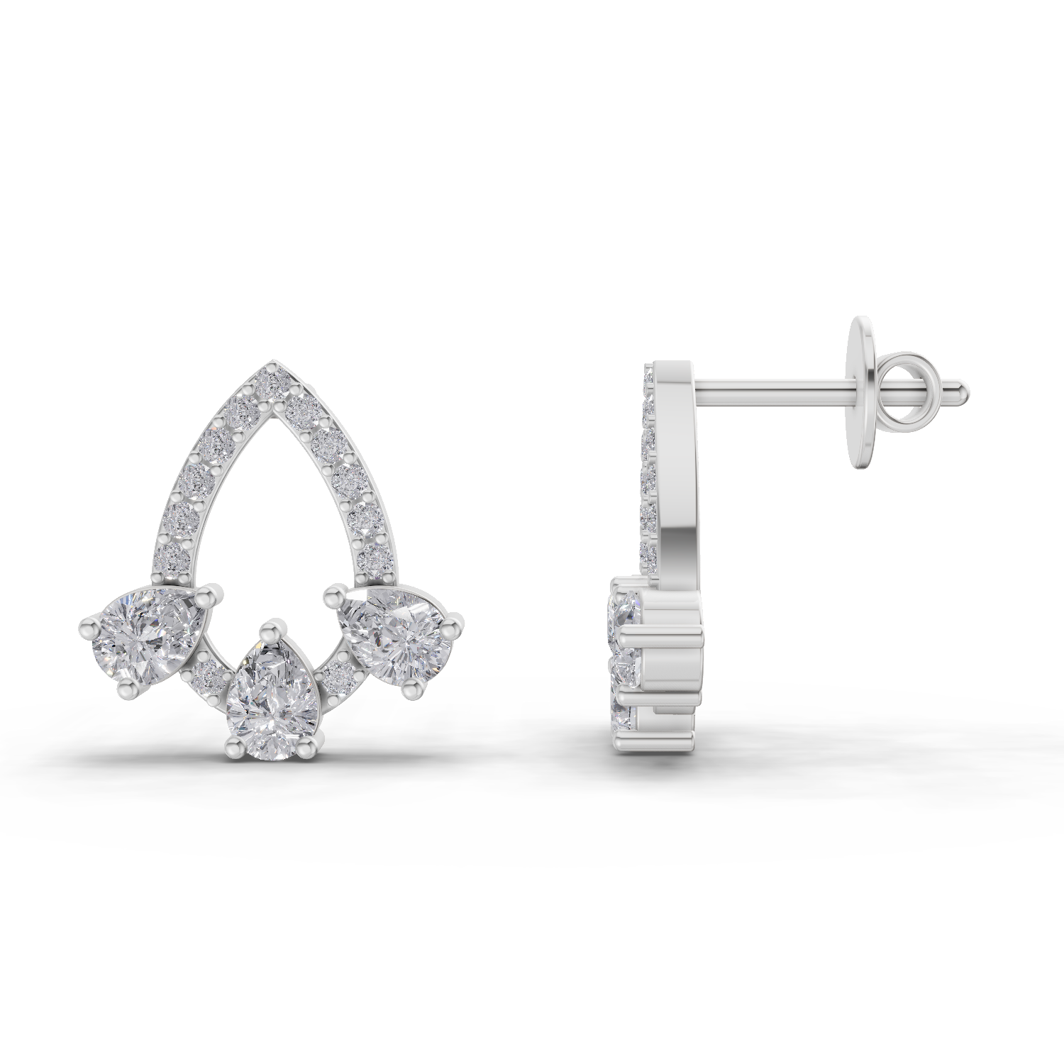 1.04 Carat Triple Pear Halo Studs Earrings 14K - White Gold