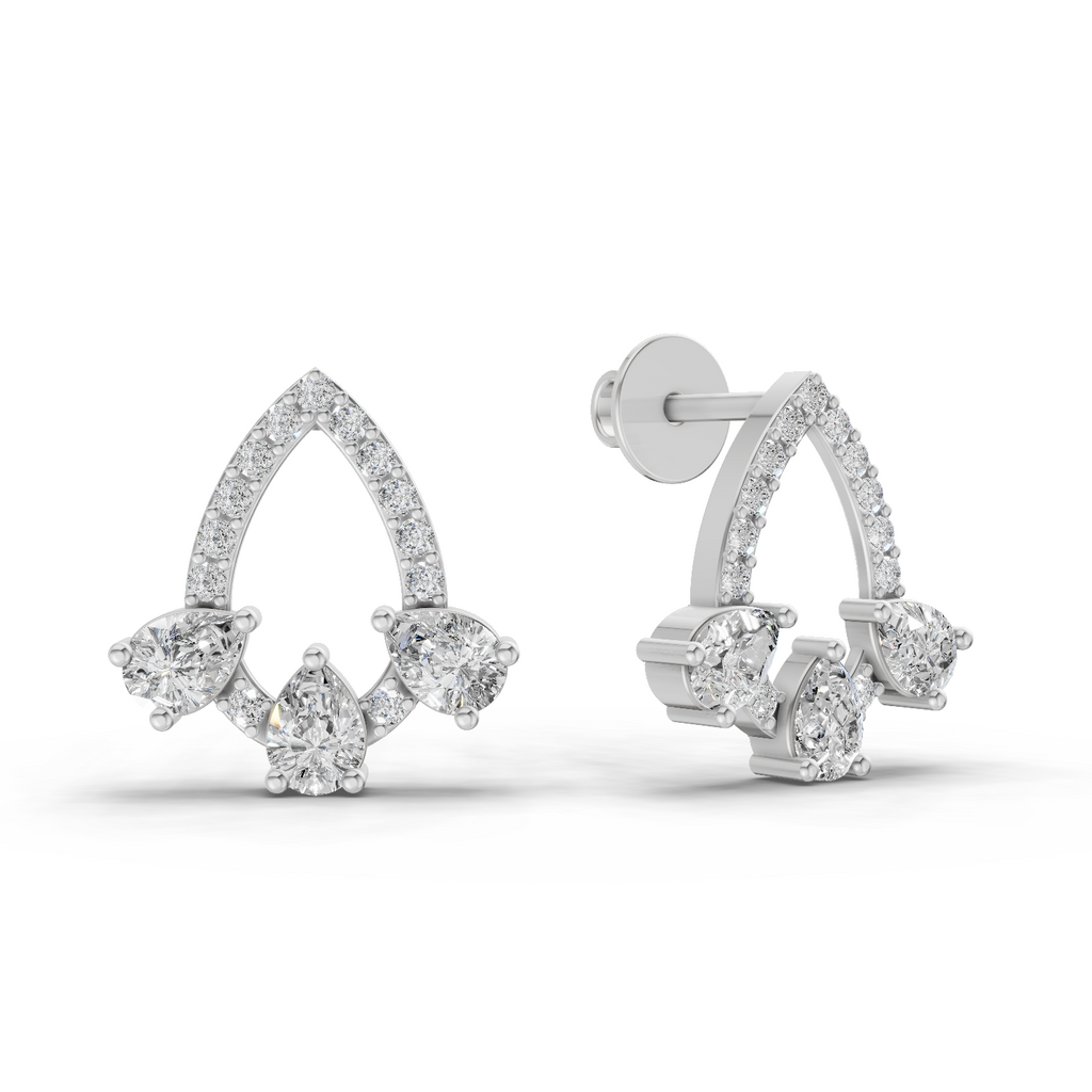 1.04 Carat Triple Pear Halo Studs Earrings 14K - White Gold