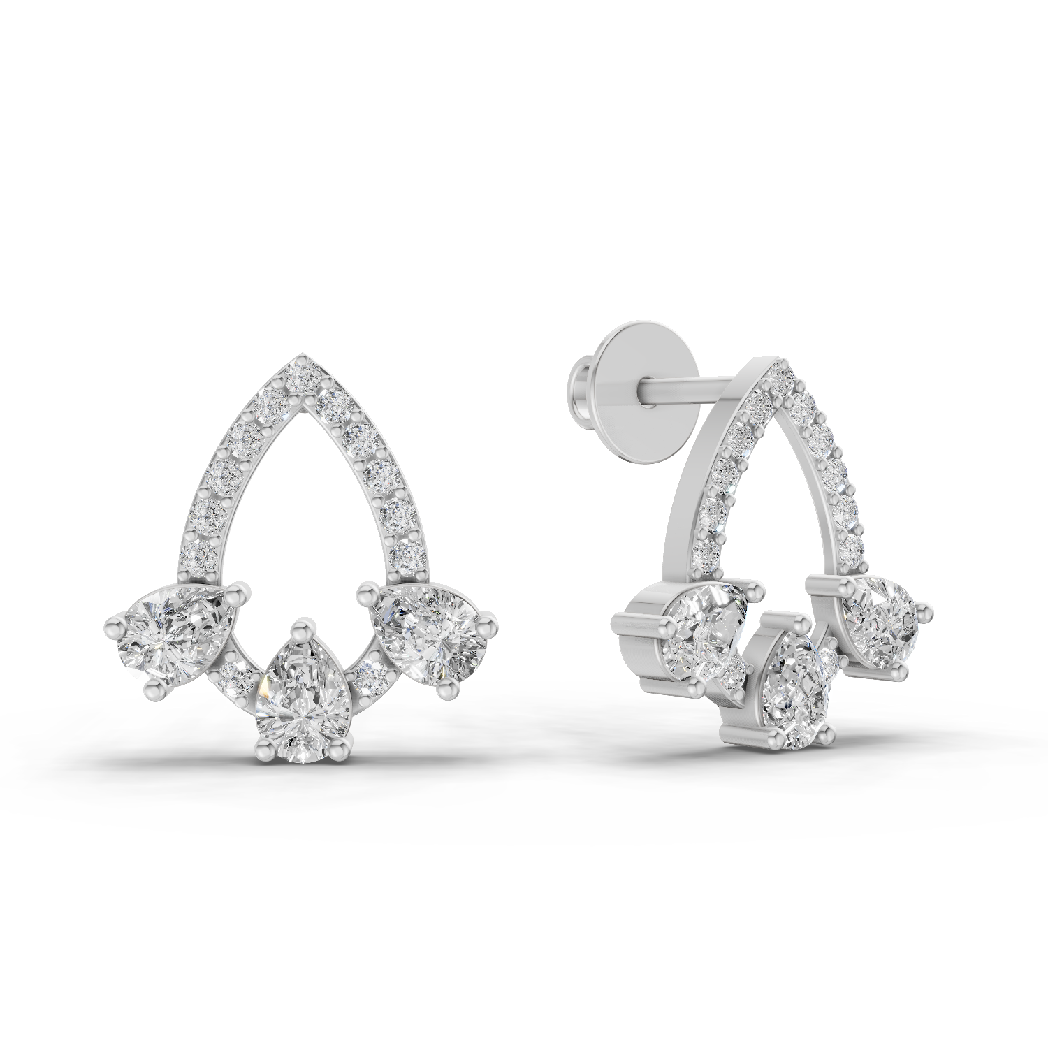 1.04 Carat Triple Pear Halo Studs Earrings 14K - White Gold