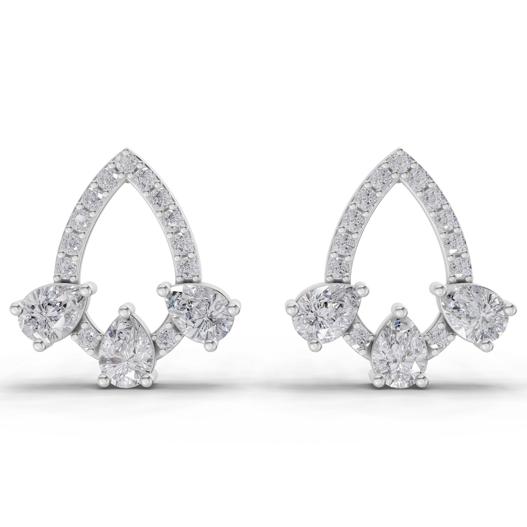 1.04 Carat Triple Pear Halo Studs Earrings 14K - White Gold