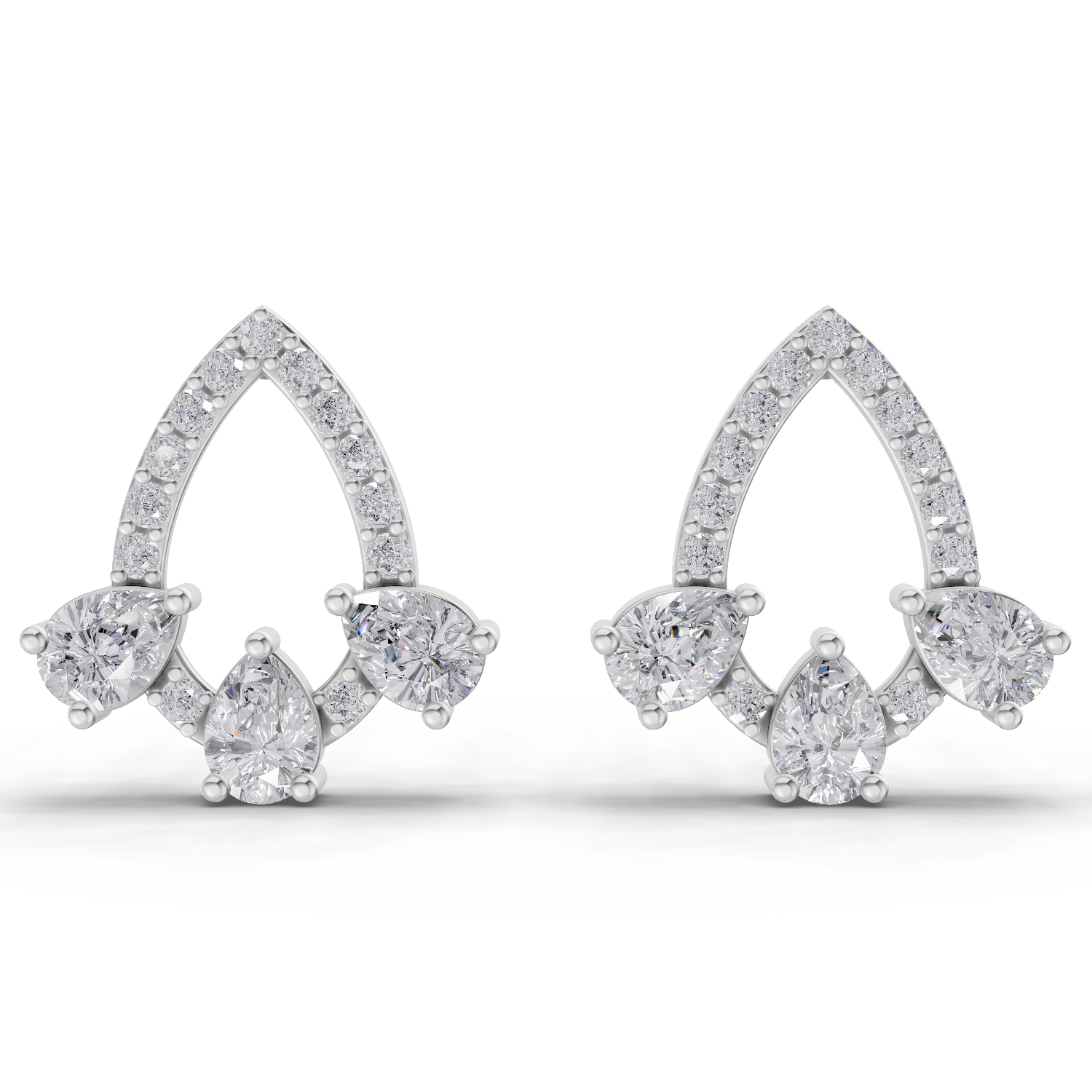 1.04 Carat Triple Pear Halo Studs Earrings 14K - White Gold