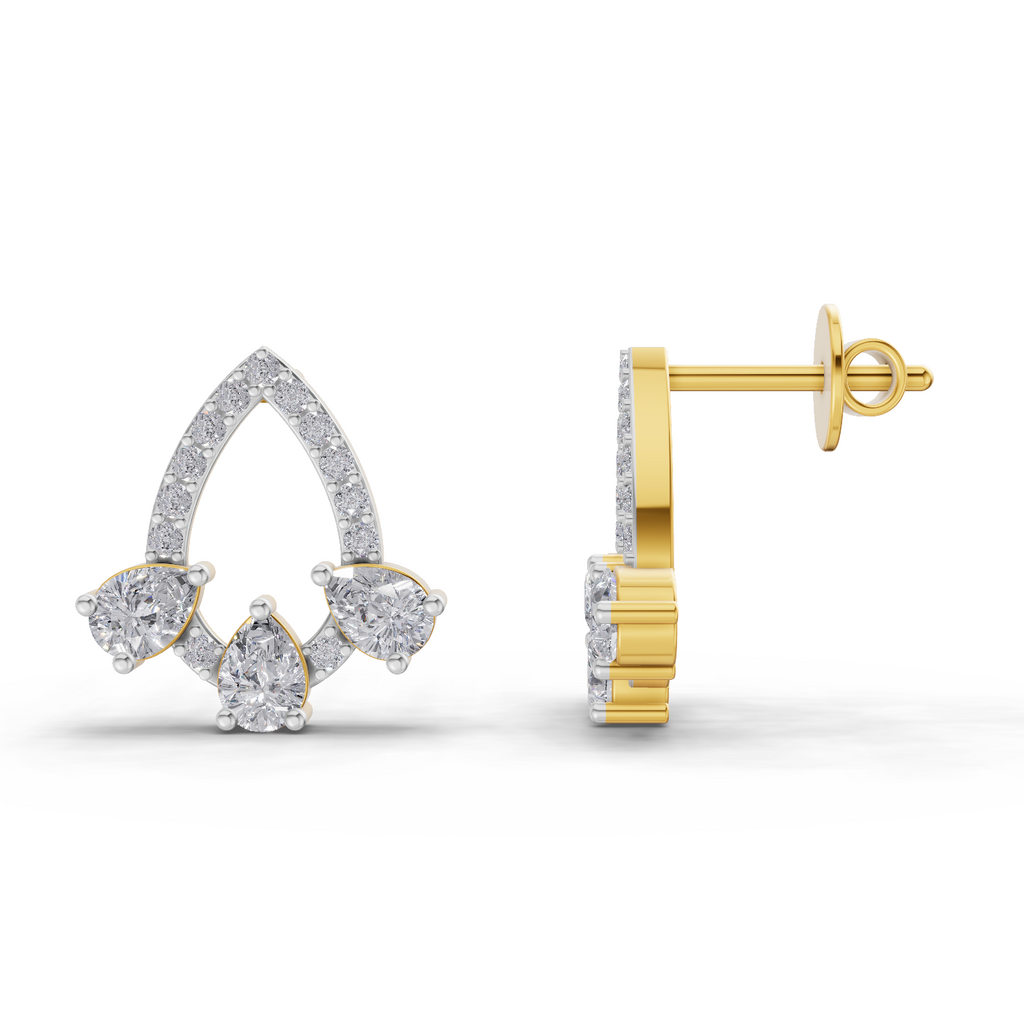 1.04 Carat Triple Pear Halo Studs Earrings 14K