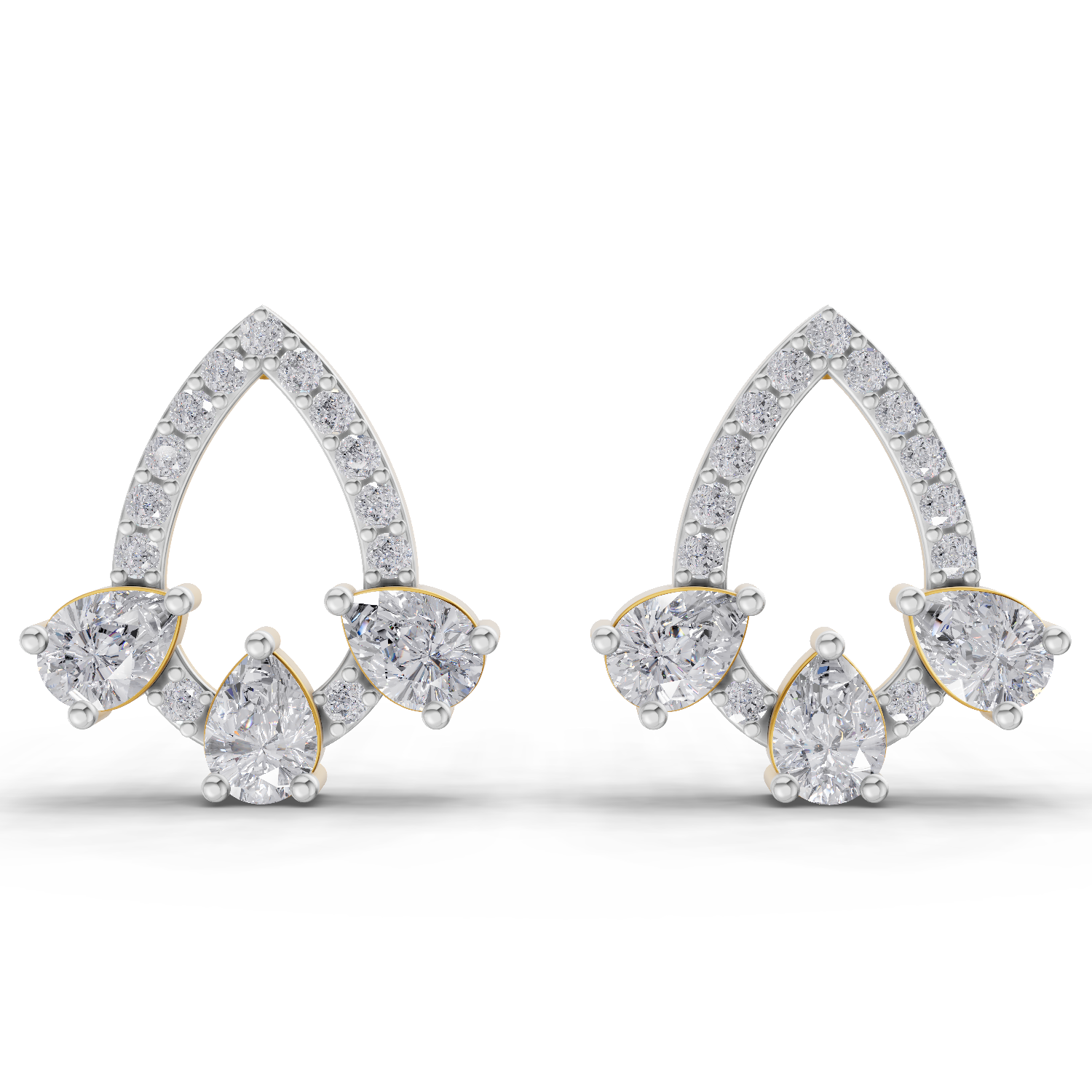 1.04 Carat Triple Pear Halo Studs Earrings 14K
