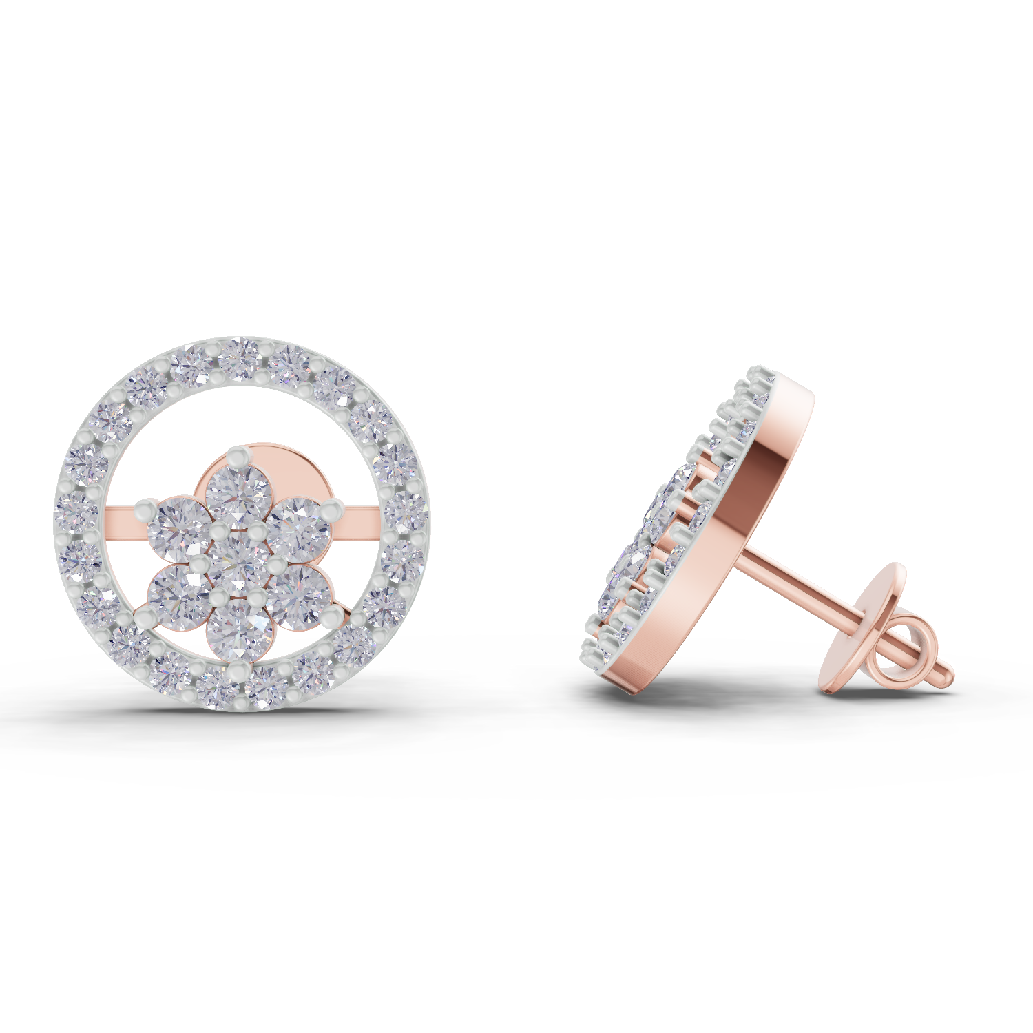 0.99 Carat HaloFlora Studs Earrings 14K - Rose Gold