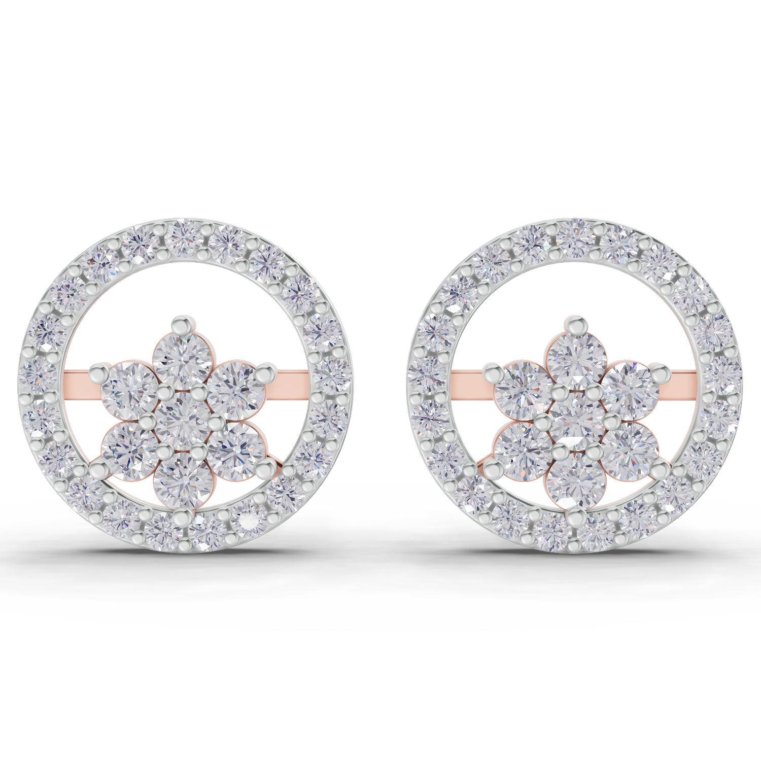 0.99 Carat HaloFlora Studs Earrings 14K - Rose Gold