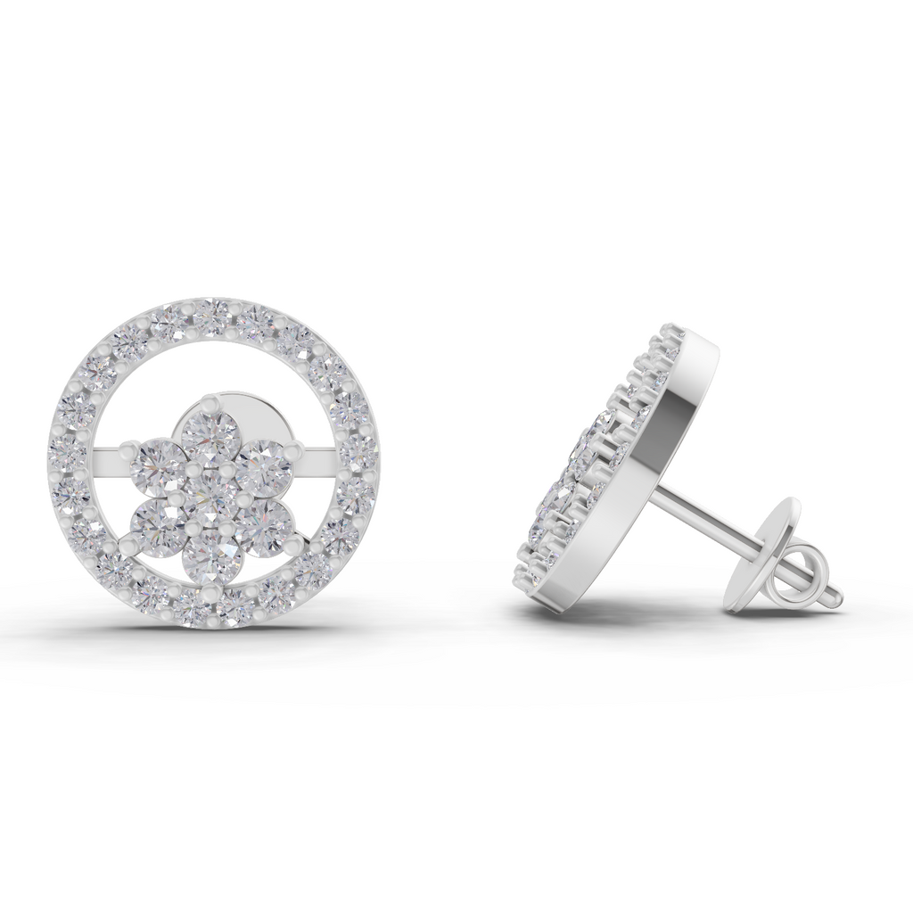 0.99 Carat HaloFlora Studs Earrings 14K - White Gold