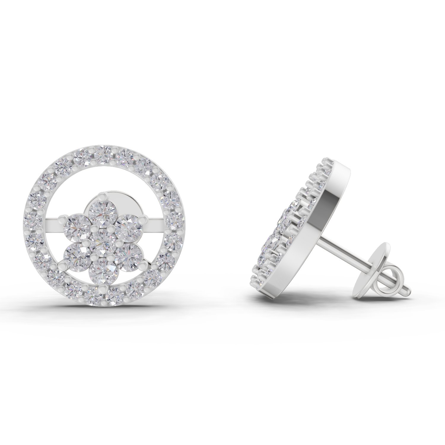 0.99 Carat HaloFlora Studs Earrings 14K - White Gold