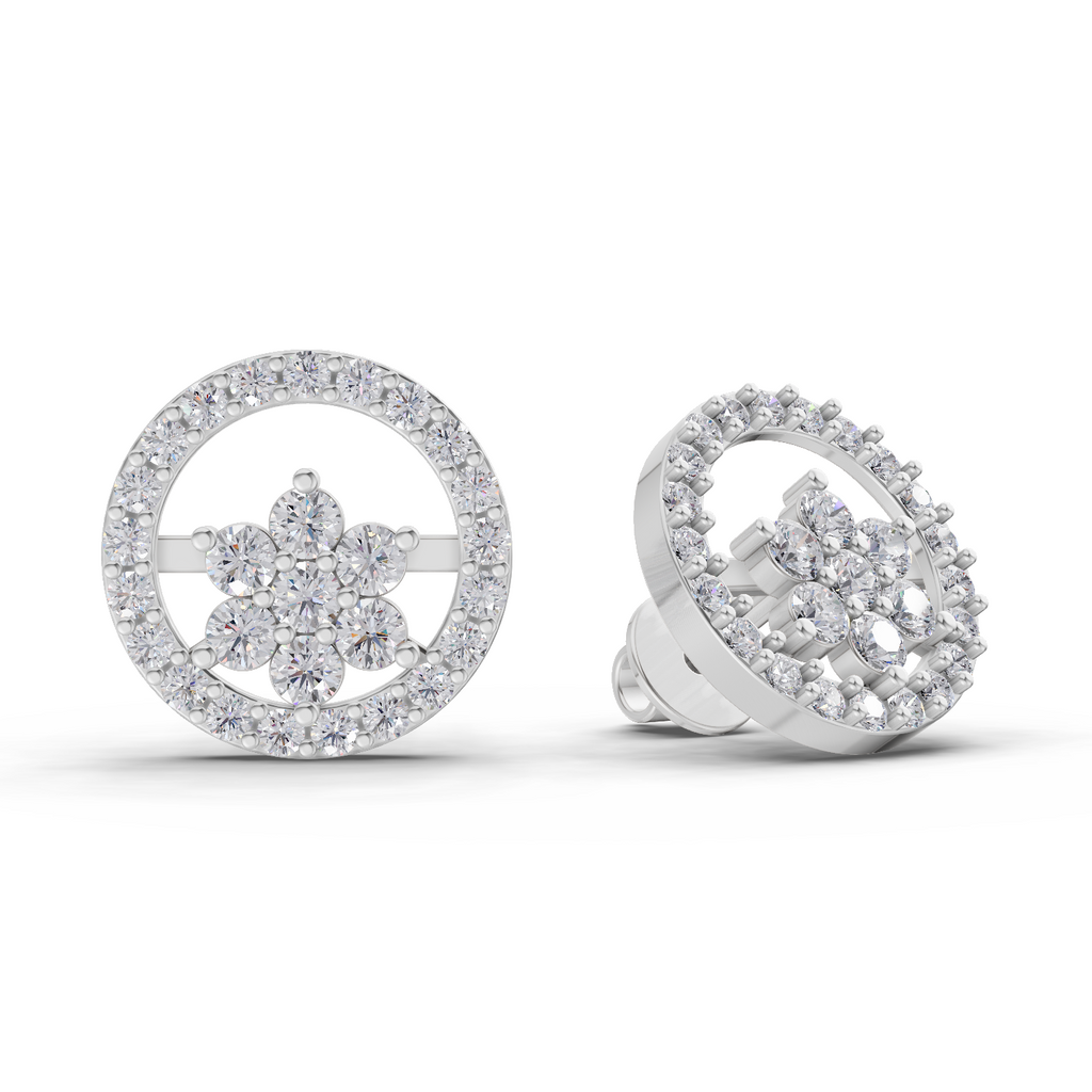 0.99 Carat HaloFlora Studs Earrings 14K - White Gold