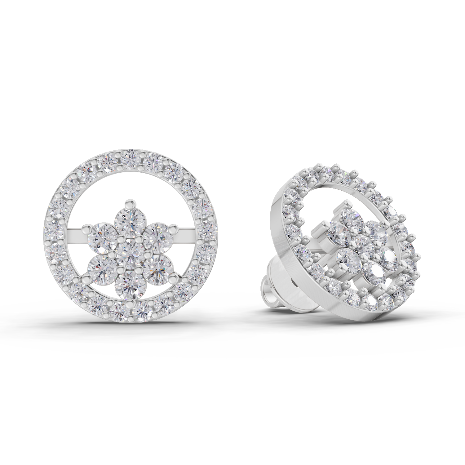 0.99 Carat HaloFlora Studs Earrings 14K - White Gold