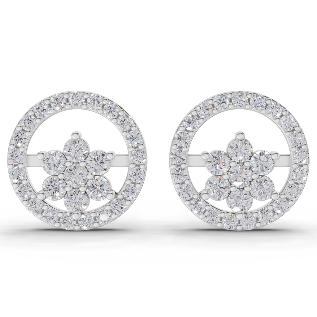 0.99 Carat HaloFlora Studs Earrings 14K - White Gold