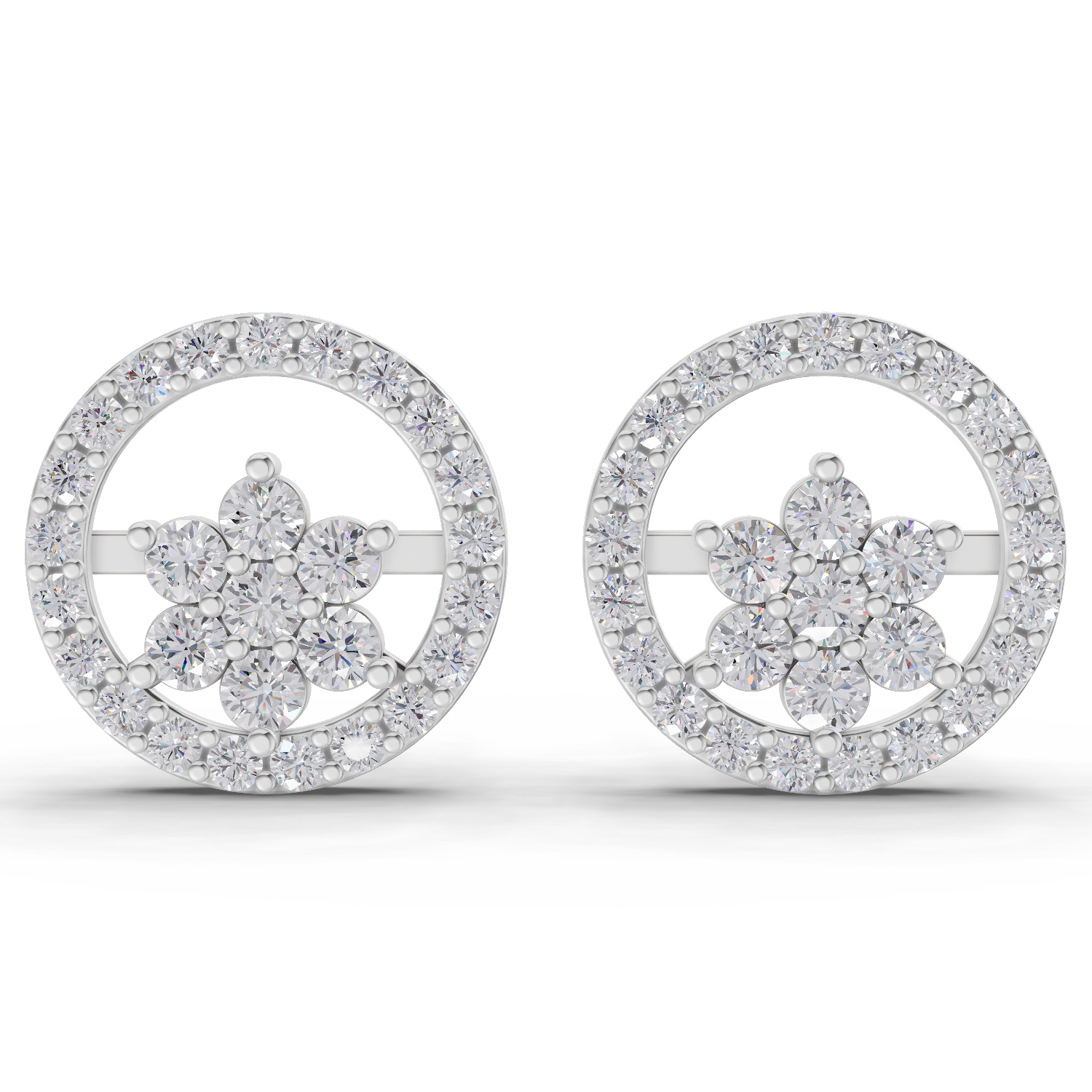 0.99 Carat HaloFlora Studs Earrings 14K - White Gold