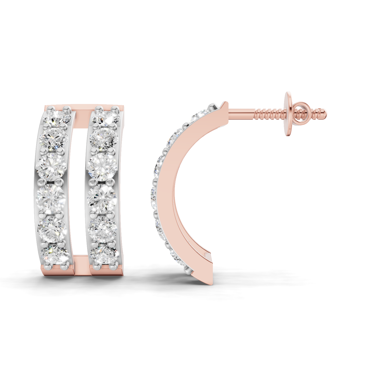 1.66 Carat Double Row Hoop Earrings 14K - Rose Gold