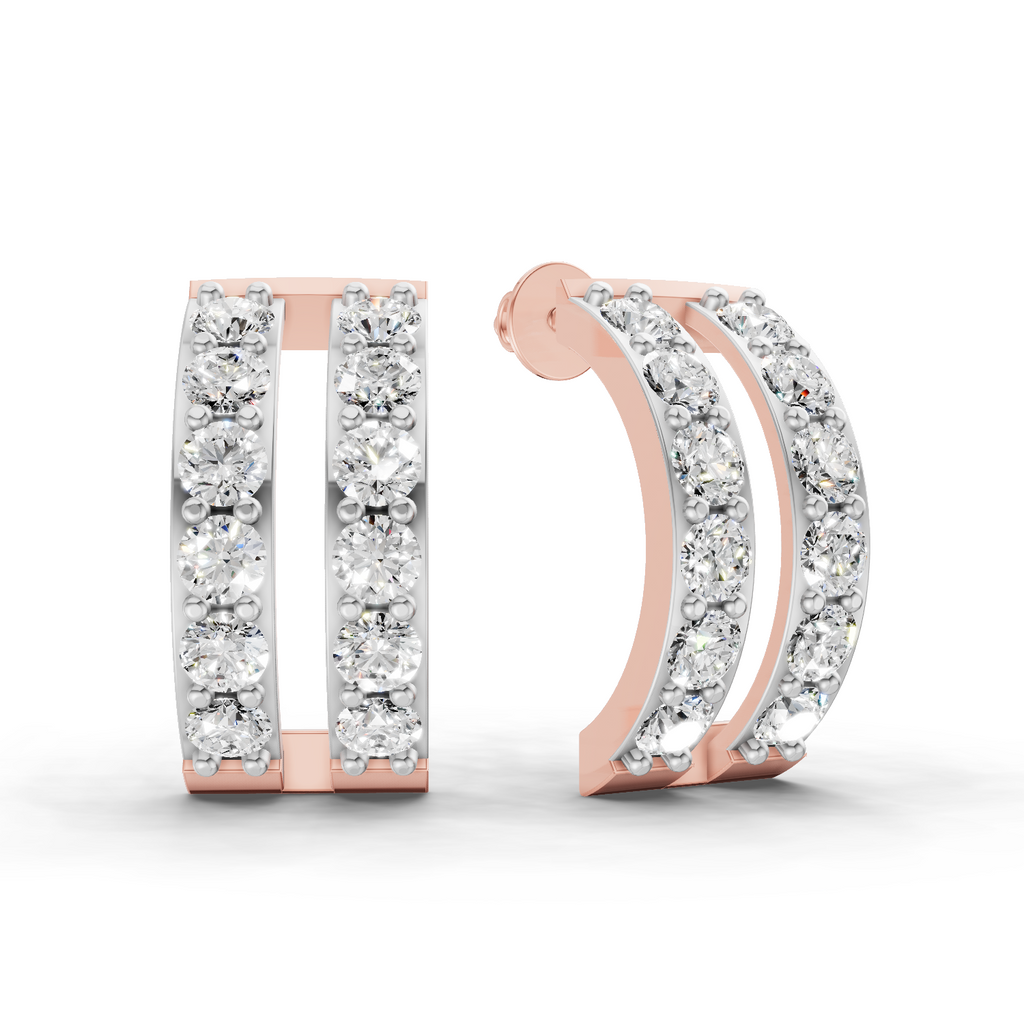 1.66 Carat Double Row Hoop Earrings 14K - Rose Gold
