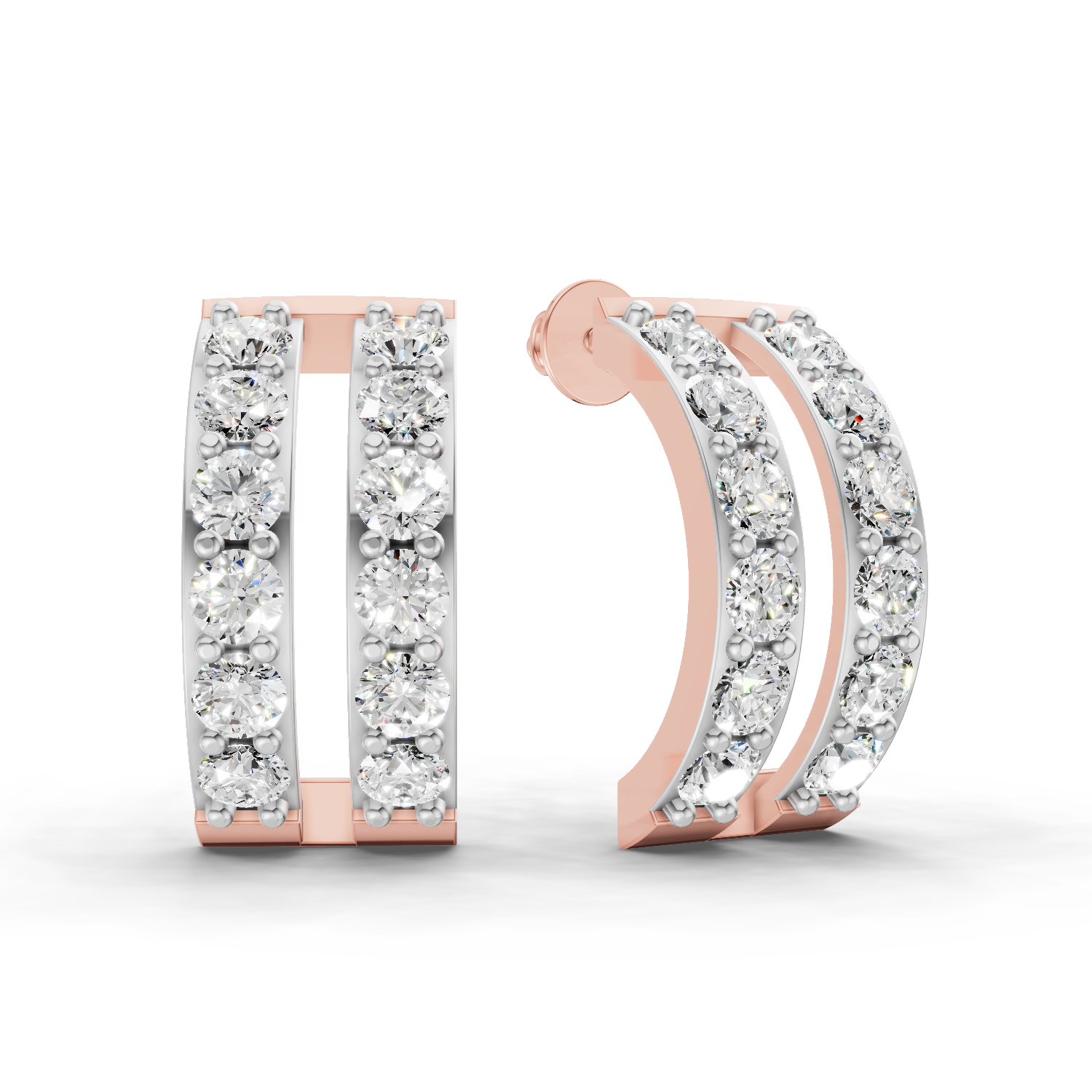 1.66 Carat Double Row Hoop Earrings 14K - Rose Gold
