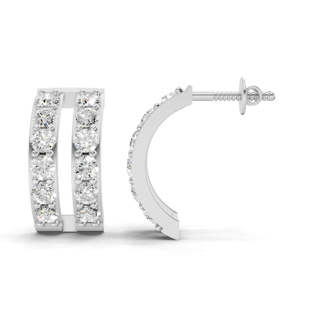1.66 Carat Double Row Hoop Earrings 14K - White Gold
