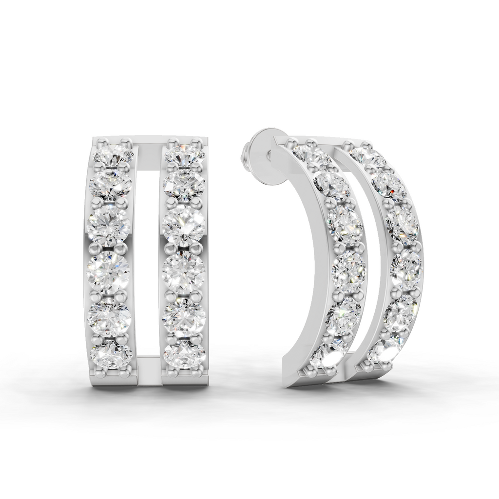 1.66 Carat Double Row Hoop Earrings 14K - White Gold