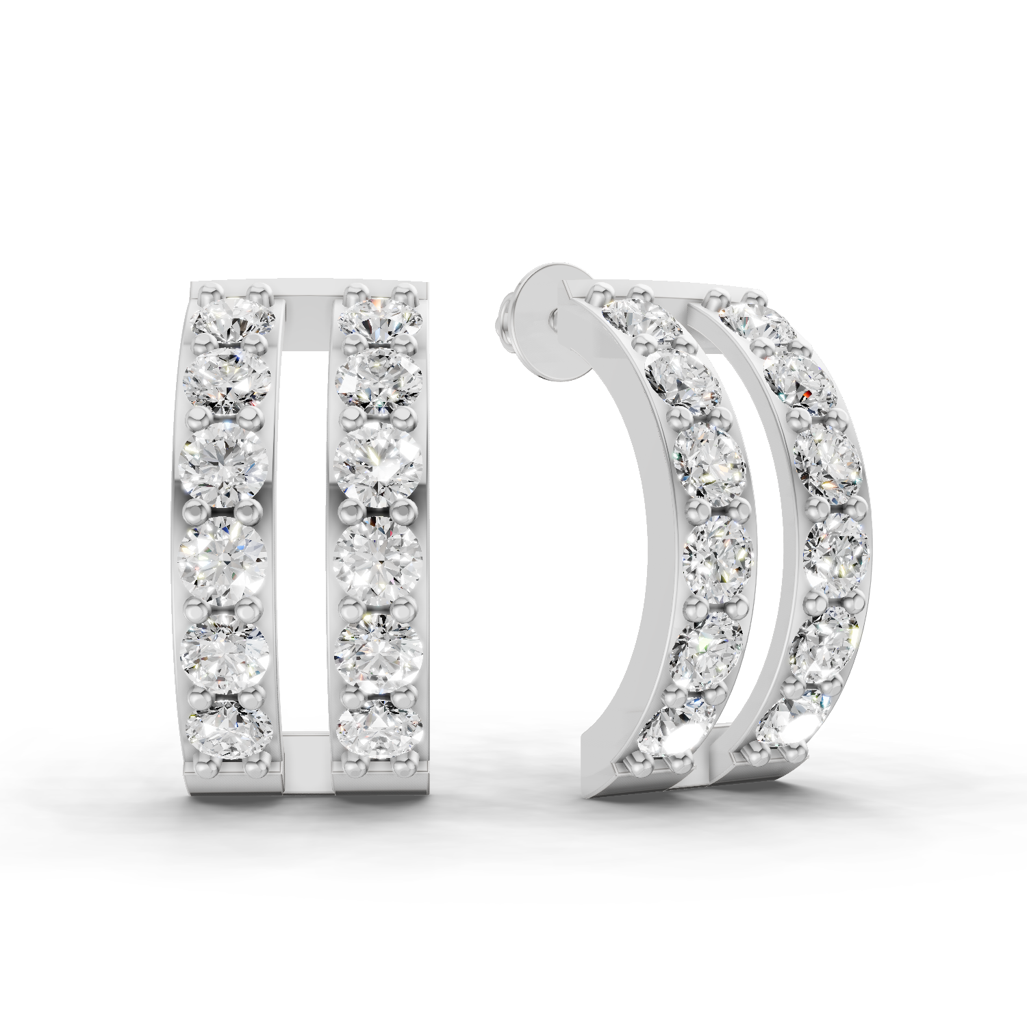 1.66 Carat Double Row Hoop Earrings 14K - White Gold