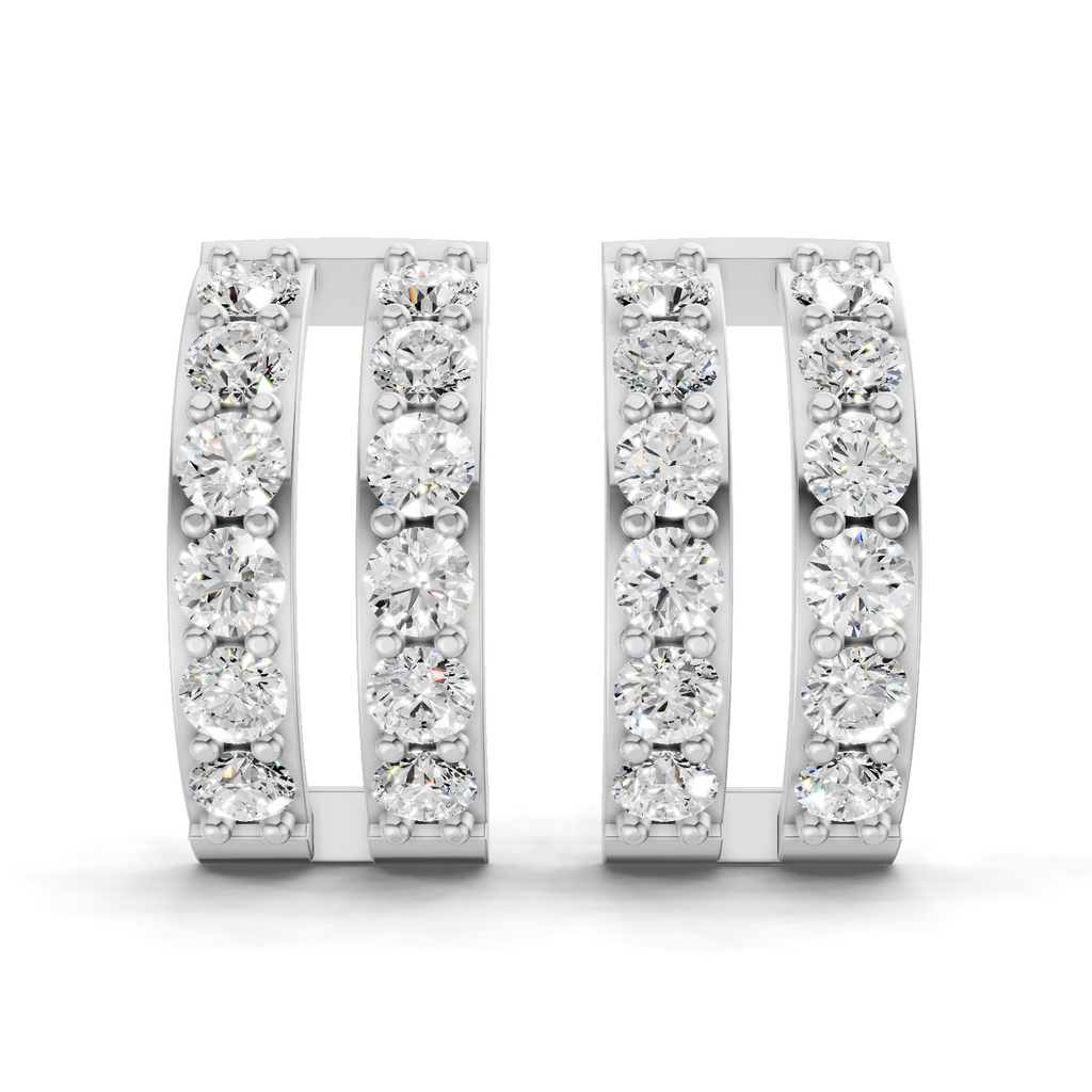 1.66 Carat Double Row Hoop Earrings 14K - White Gold