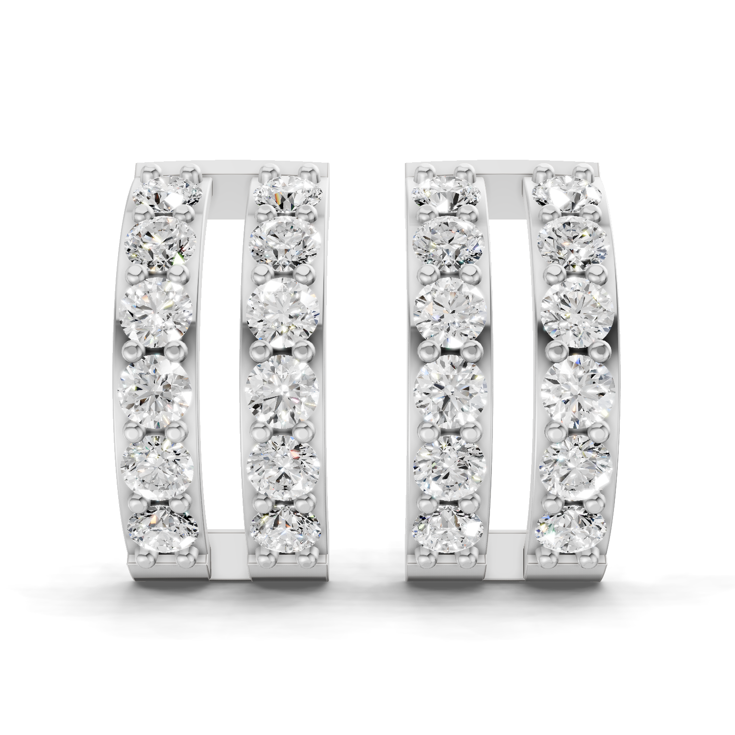 1.66 Carat Double Row Hoop Earrings 14K - White Gold