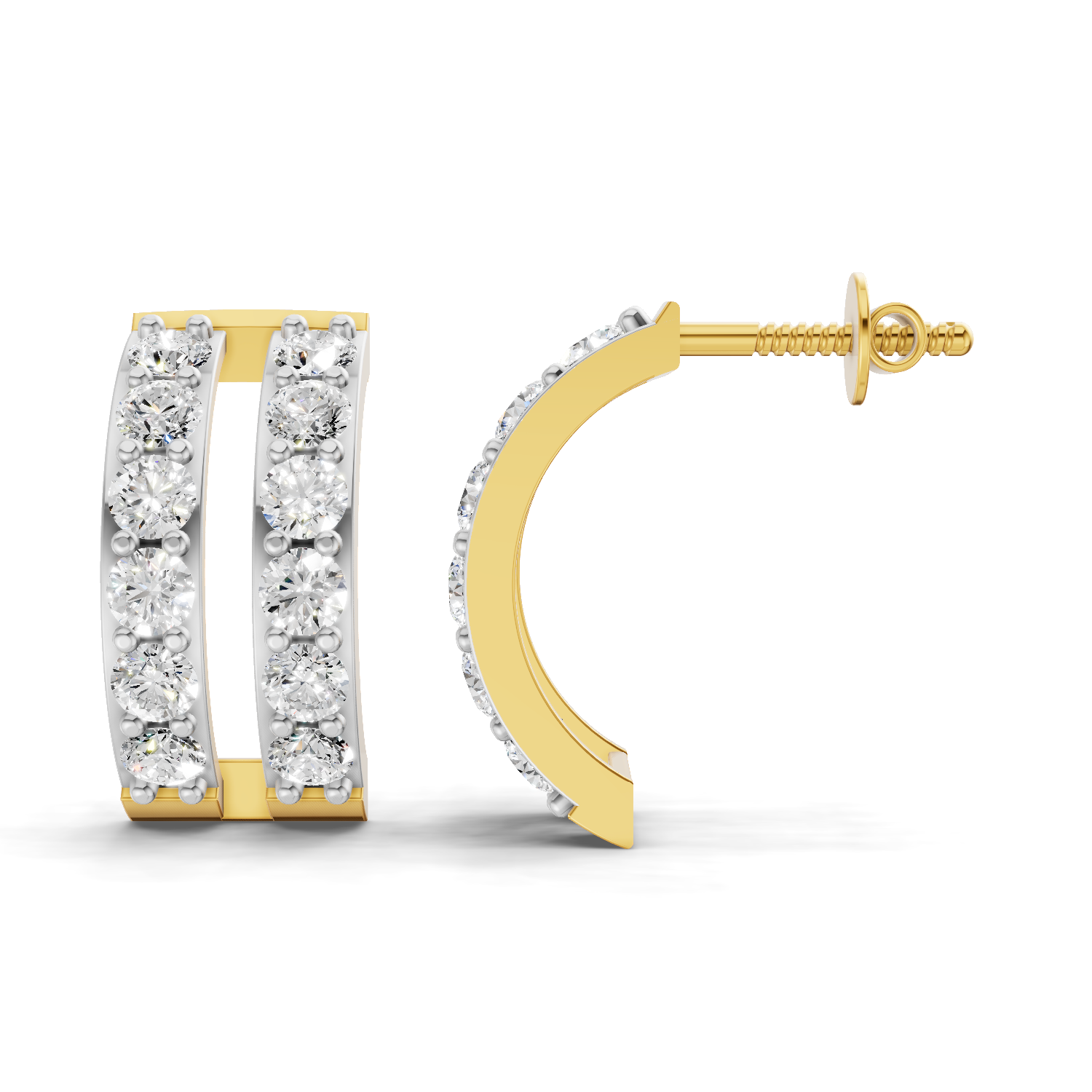 1.66 Carat Double Row Hoop Earrings 14K