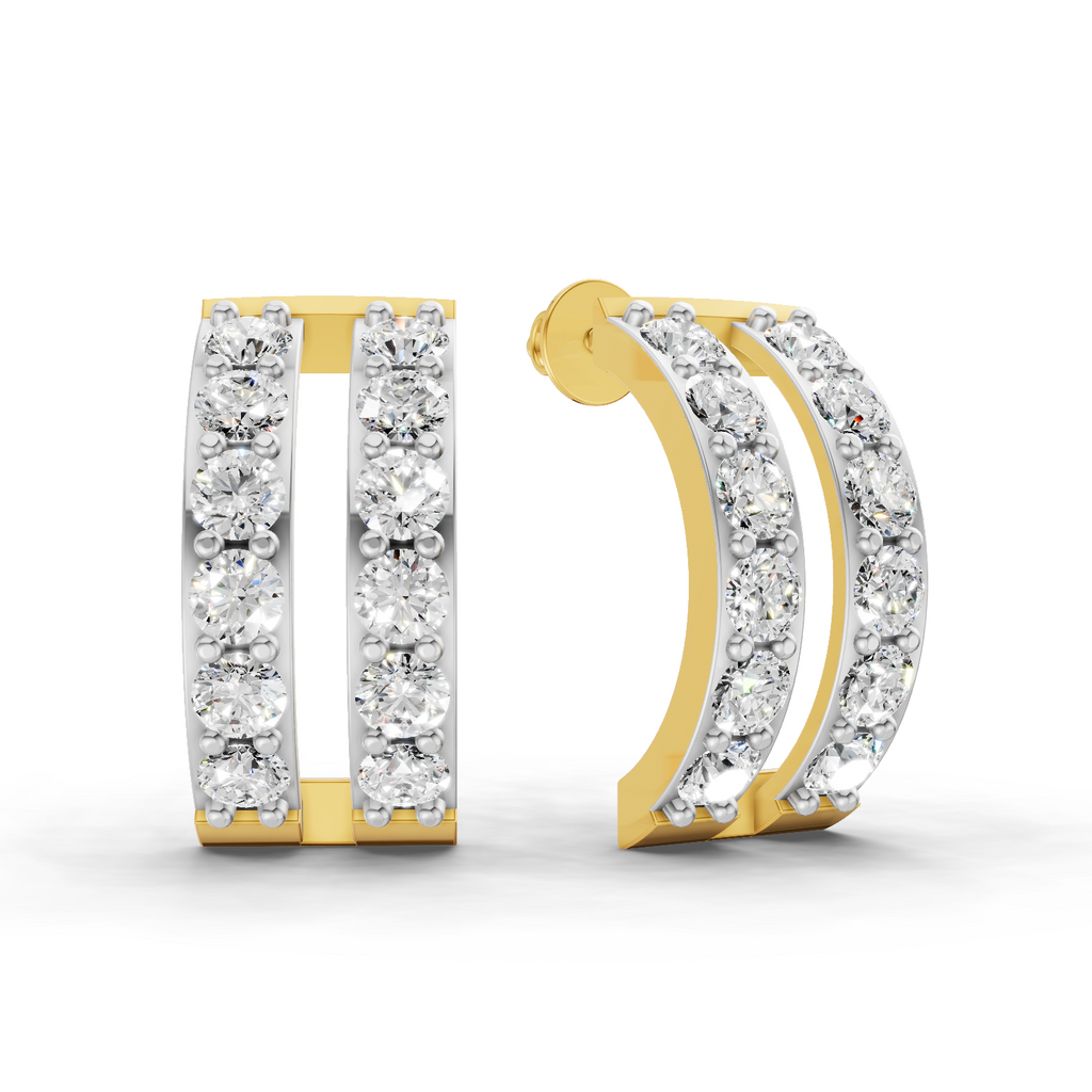1.66 Carat Double Row Hoop Earrings 14K