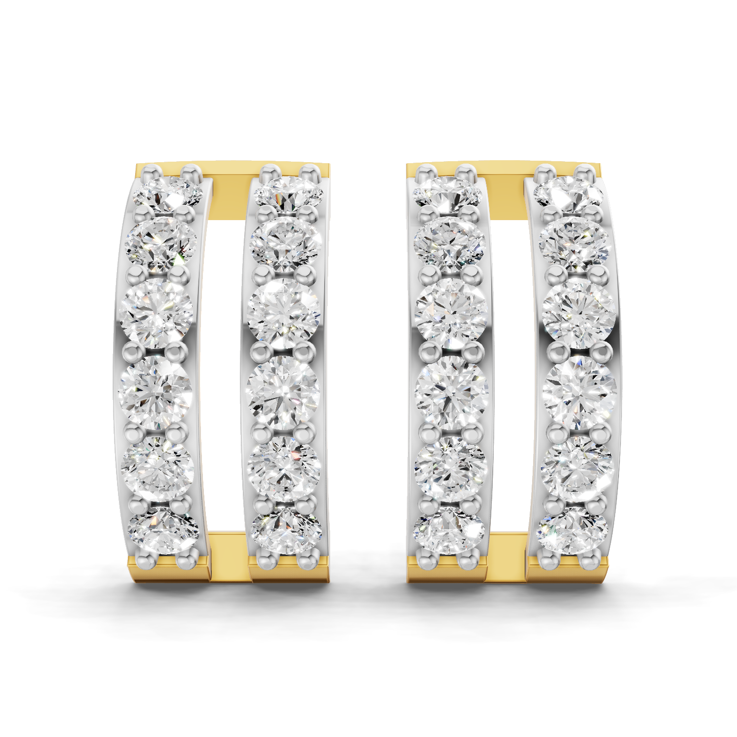 1.66 Carat Double Row Hoop Earrings 14K