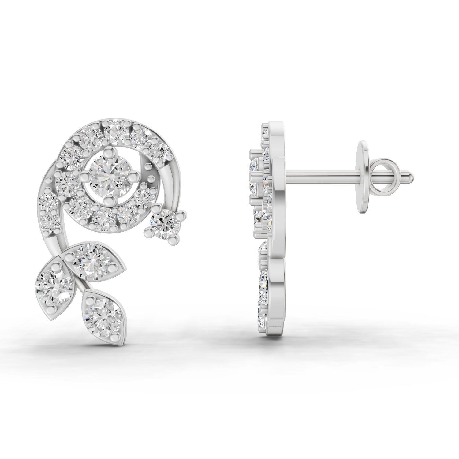 1.08 Carat Flora Spiral Earrings 14K - White Gold