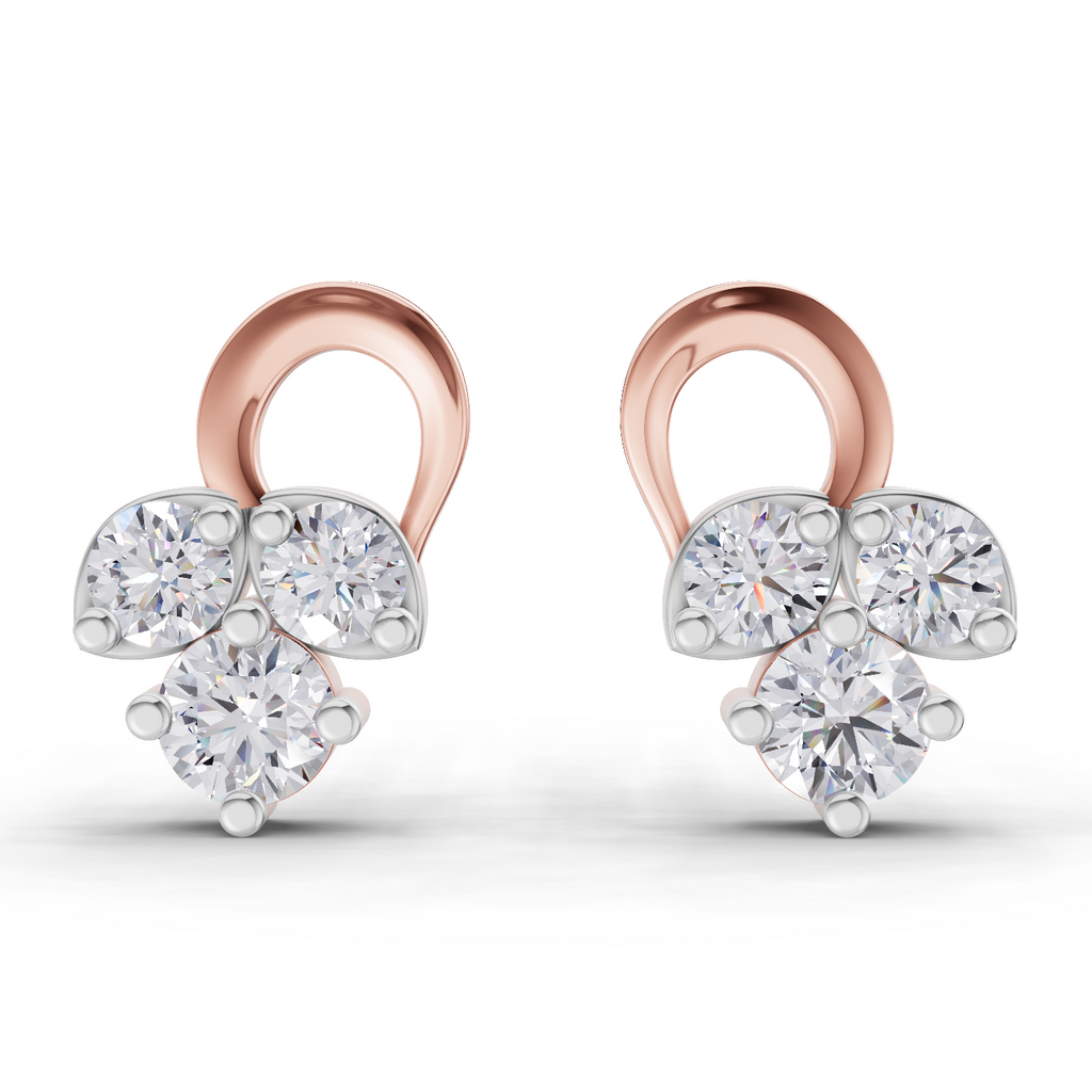 1.2 Carat three stone stud Earrings 14K - Rose Gold