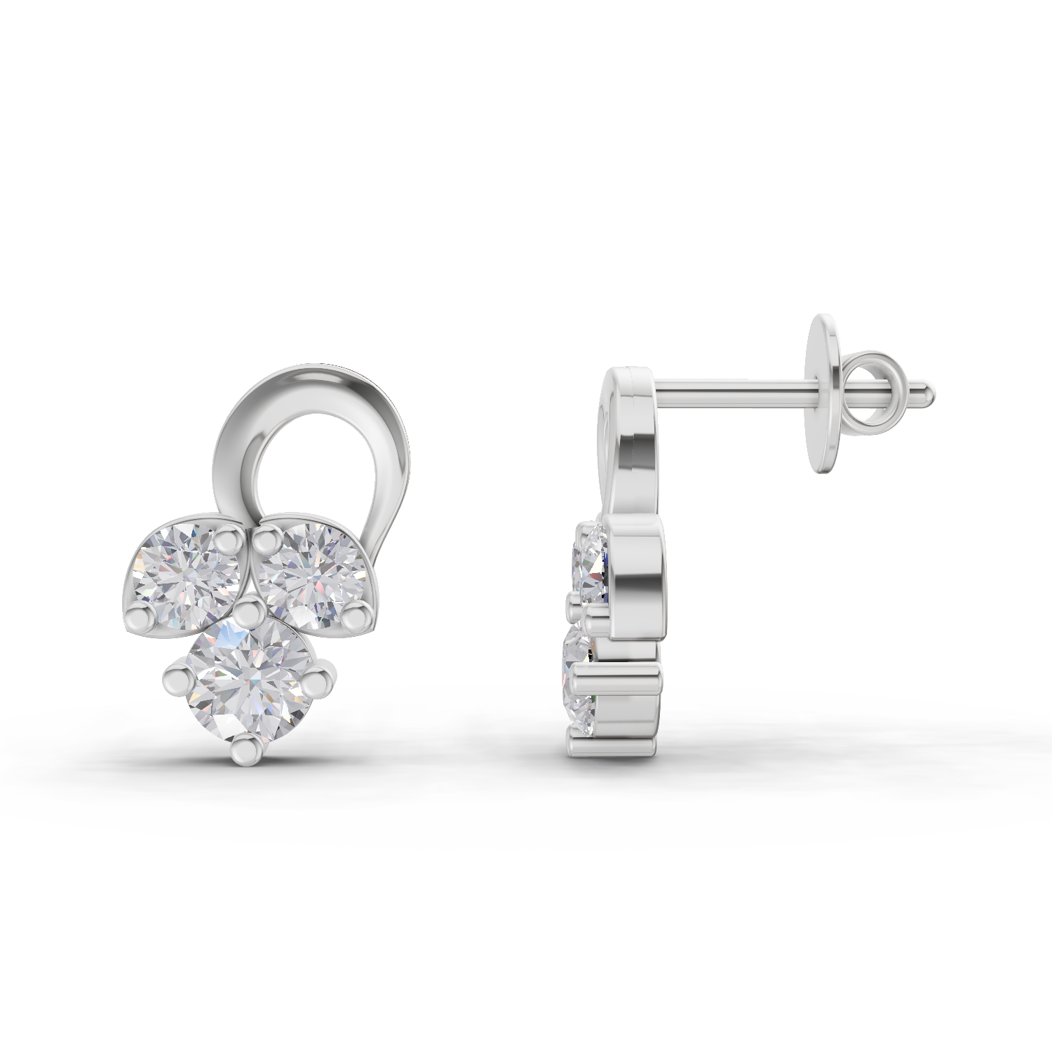 1.2 Carat three stone stud Earrings 14K - White Gold