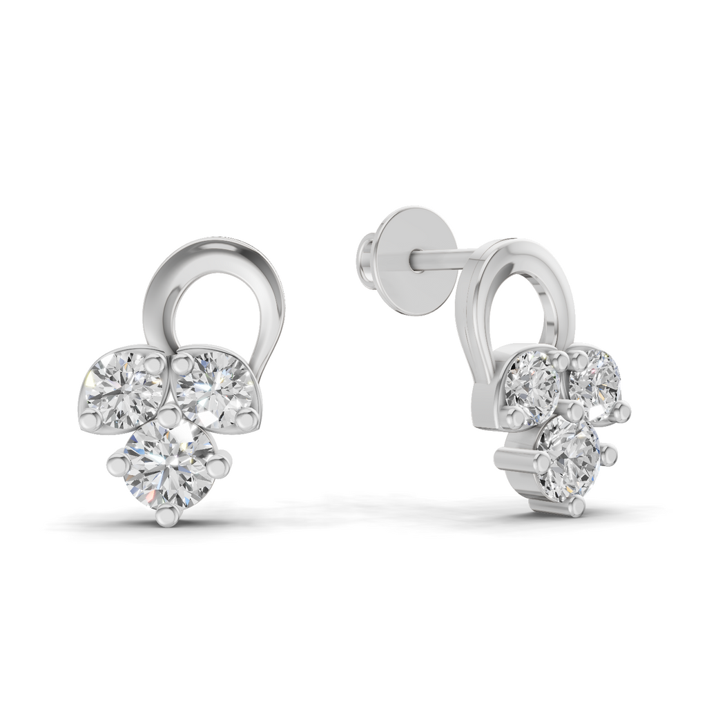 1.2 Carat three stone stud Earrings 14K - White Gold