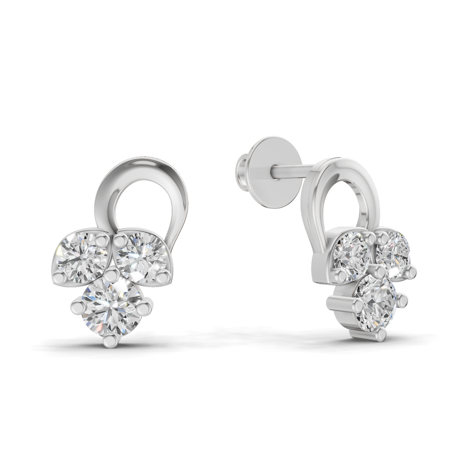1.2 Carat three stone stud Earrings 14K - White Gold