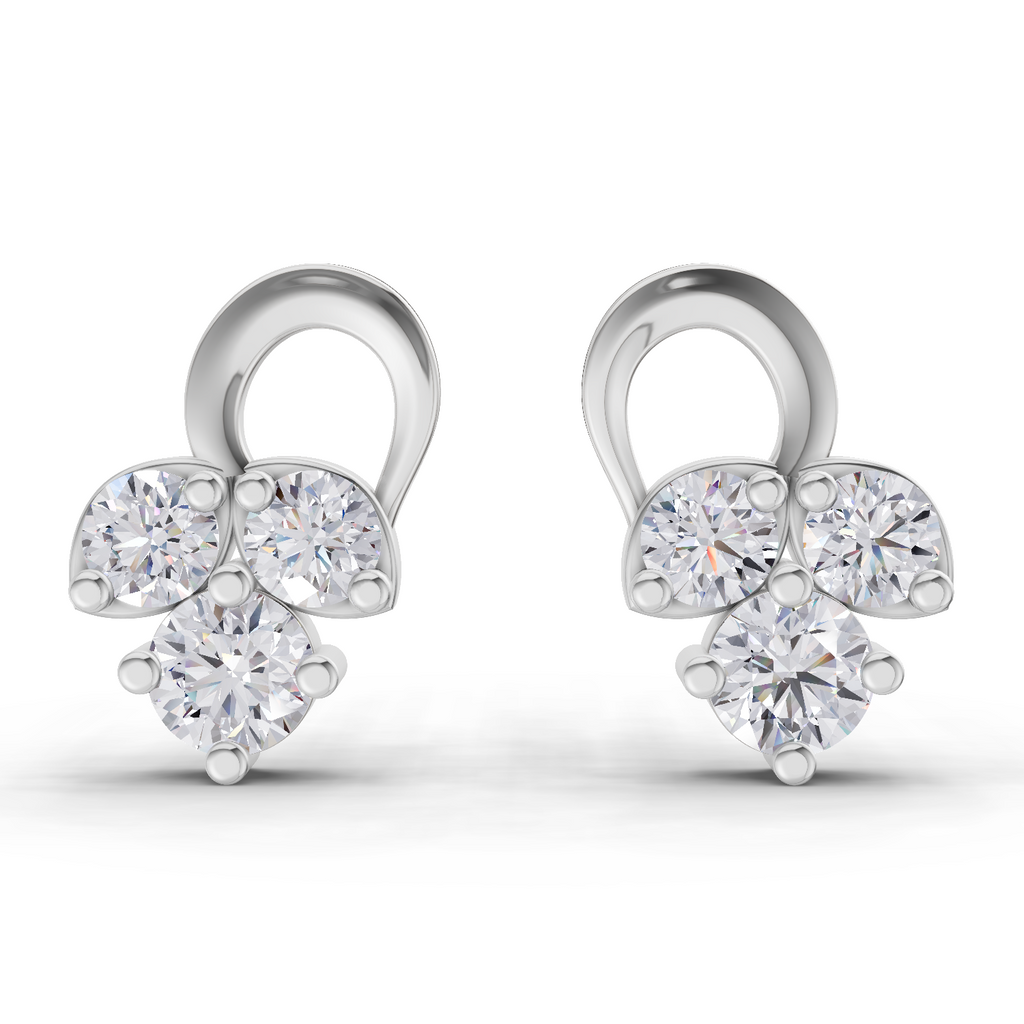 1.2 Carat three stone stud Earrings 14K - White Gold
