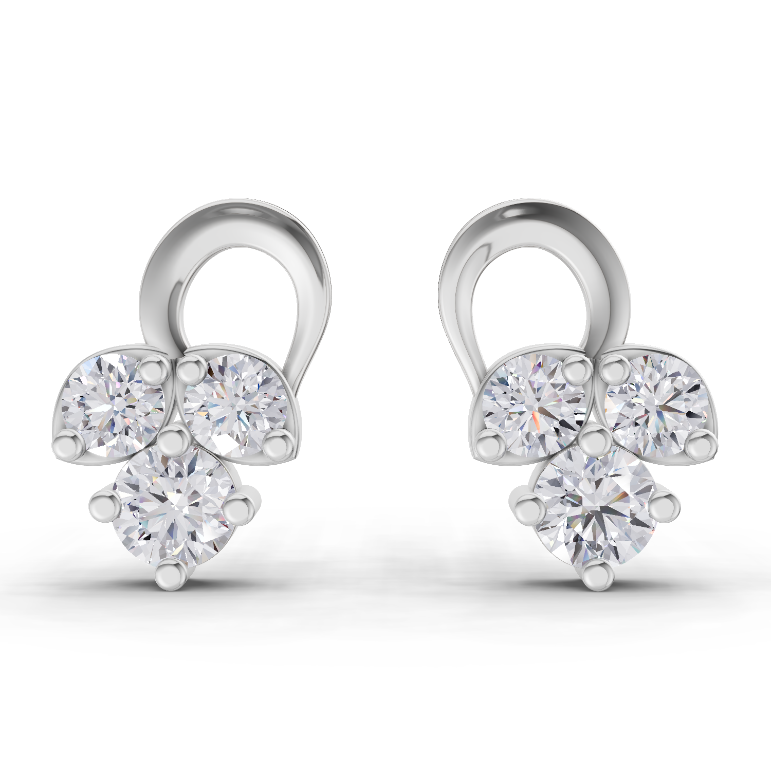 1.2 Carat three stone stud Earrings 14K - White Gold