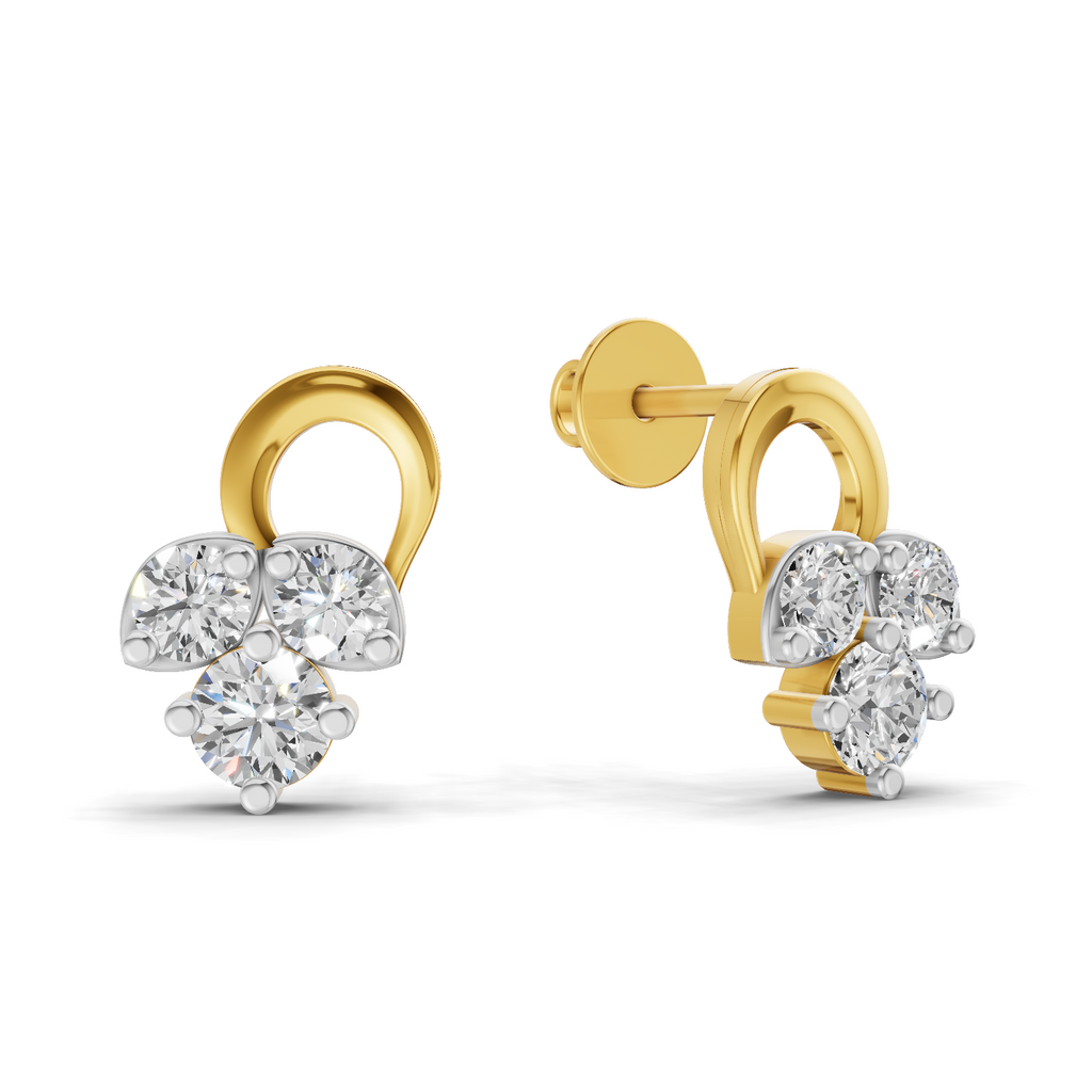1.2 Carat three stone stud Earrings 14K