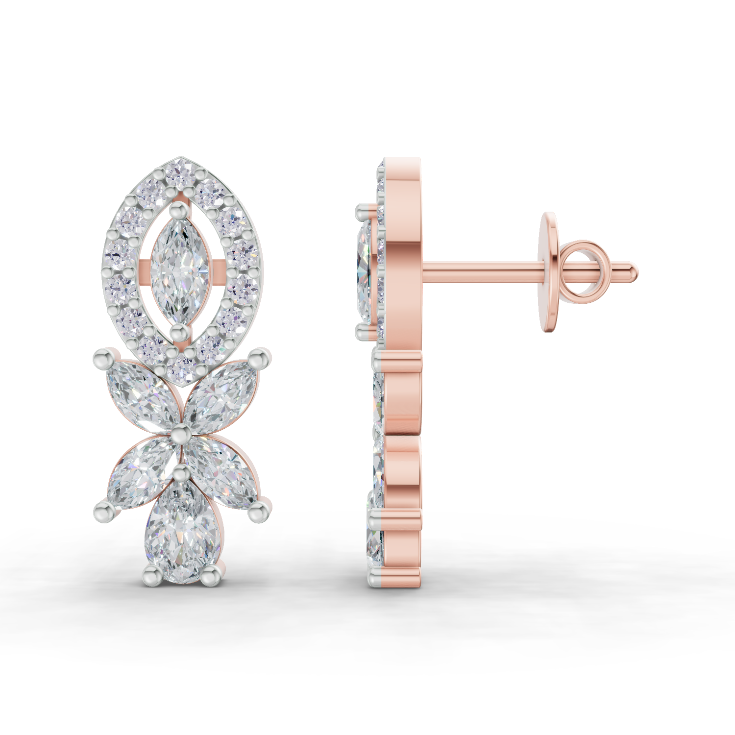 1.62 Carat Marquise And Pear Shape Diamond Earrings 14K - Rose Gold