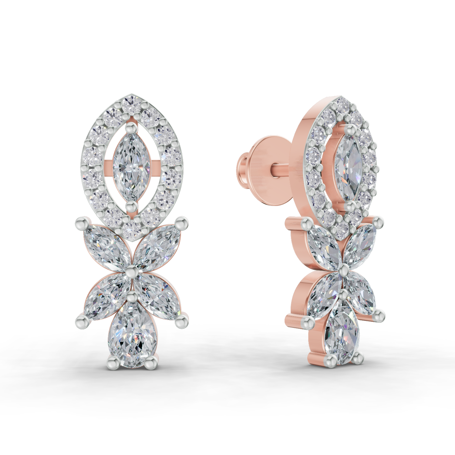 1.62 Carat Marquise And Pear Shape Diamond Earrings 14K - Rose Gold
