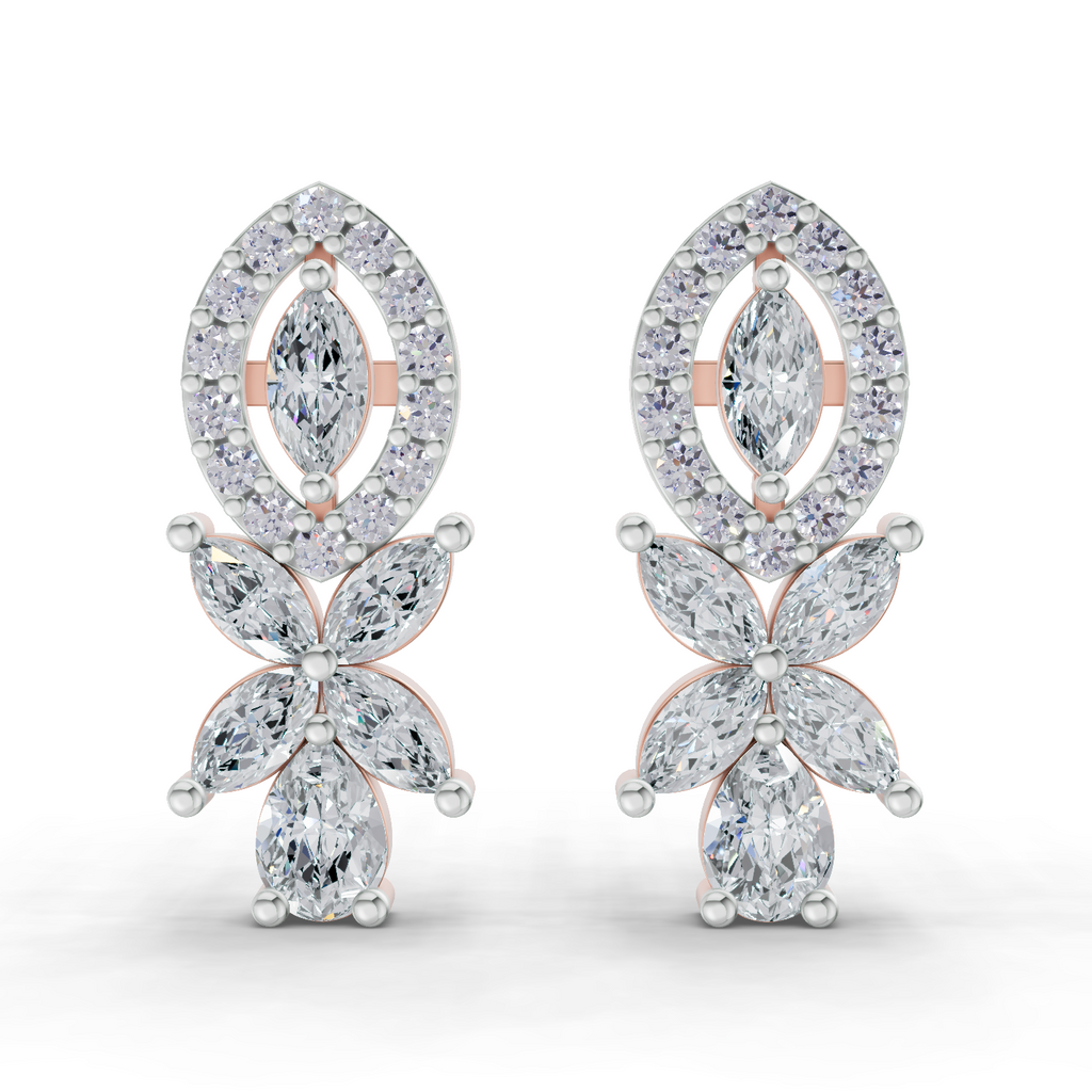 1.62 Carat Marquise And Pear Shape Diamond Earrings 14K - Rose Gold