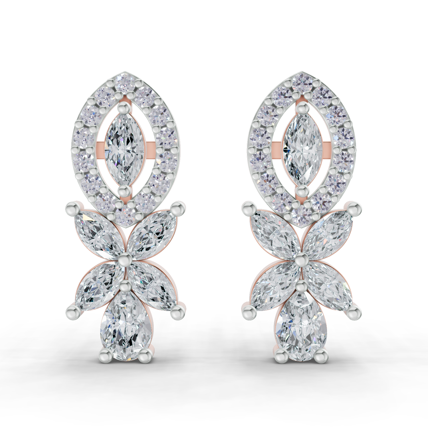 1.62 Carat Marquise And Pear Shape Diamond Earrings 14K - Rose Gold