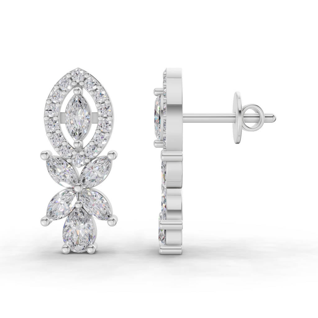 1.62 Carat Marquise And Pear Shape Diamond Earrings 14K - White Gold