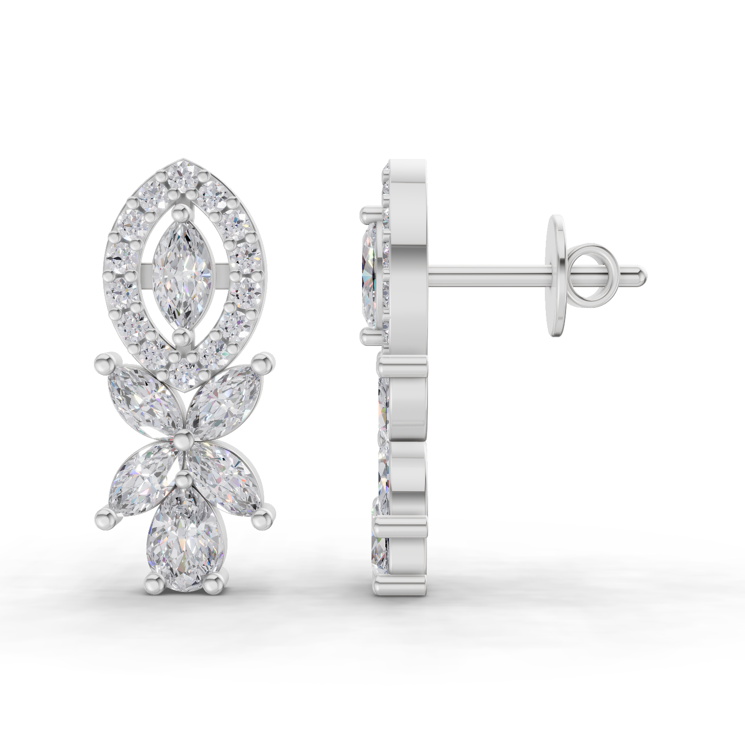1.62 Carat Marquise And Pear Shape Diamond Earrings 14K - White Gold