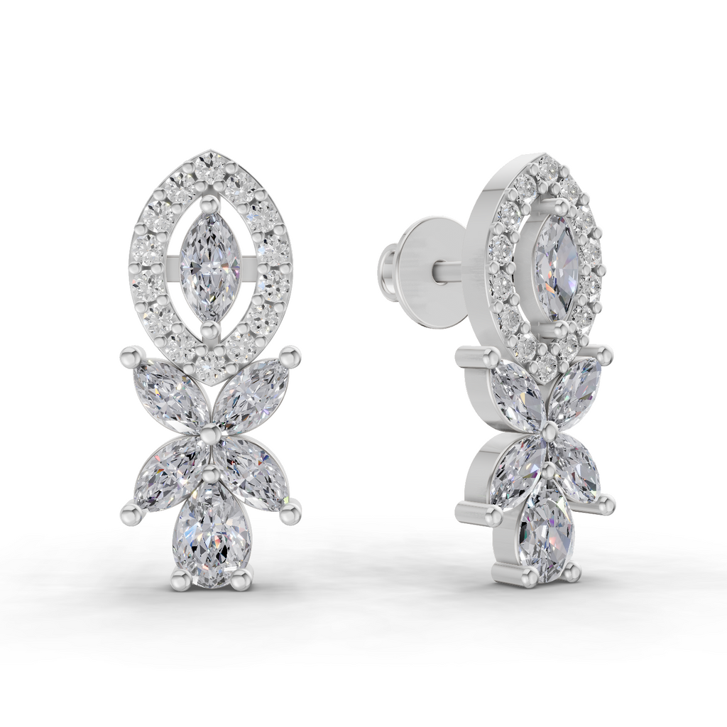 1.62 Carat Marquise And Pear Shape Diamond Earrings 14K - White Gold