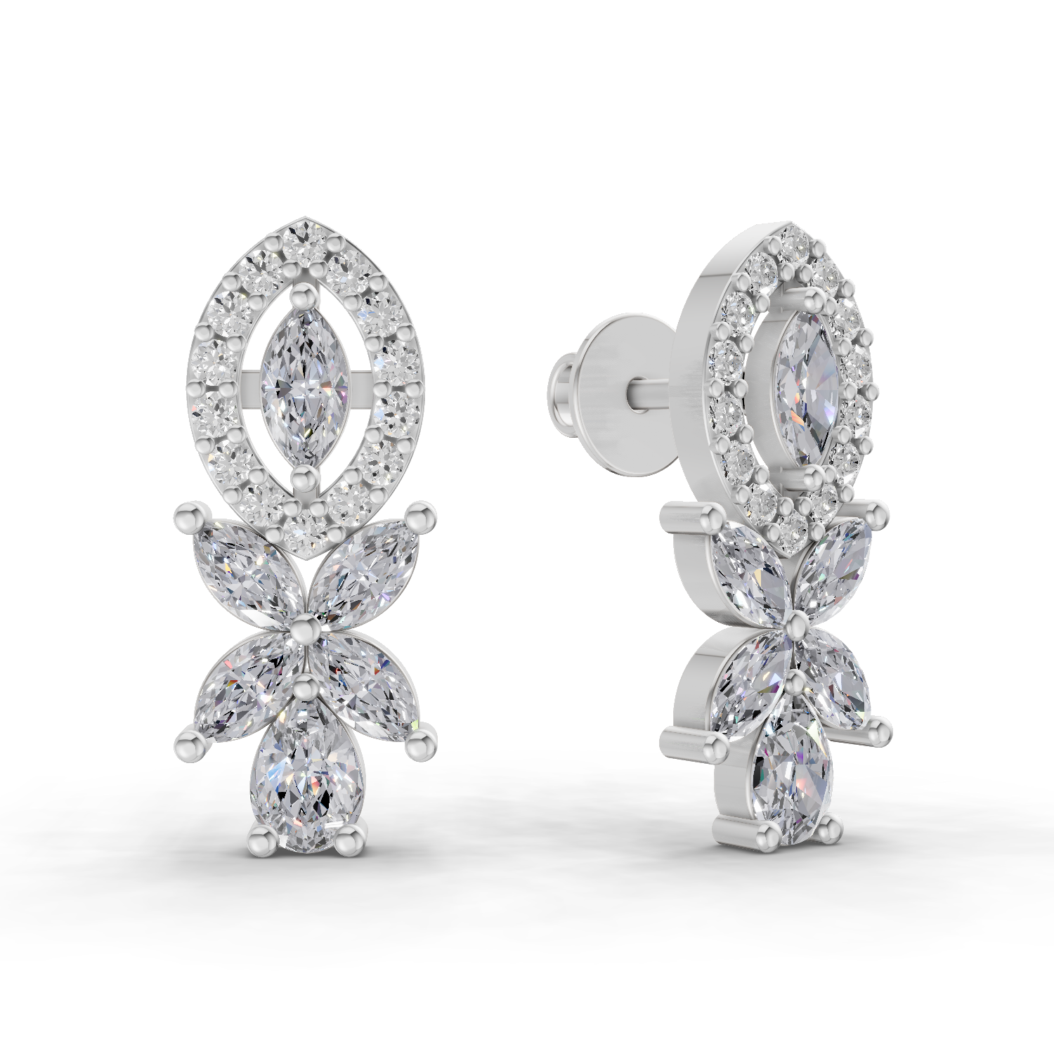 1.62 Carat Marquise And Pear Shape Diamond Earrings 14K - White Gold