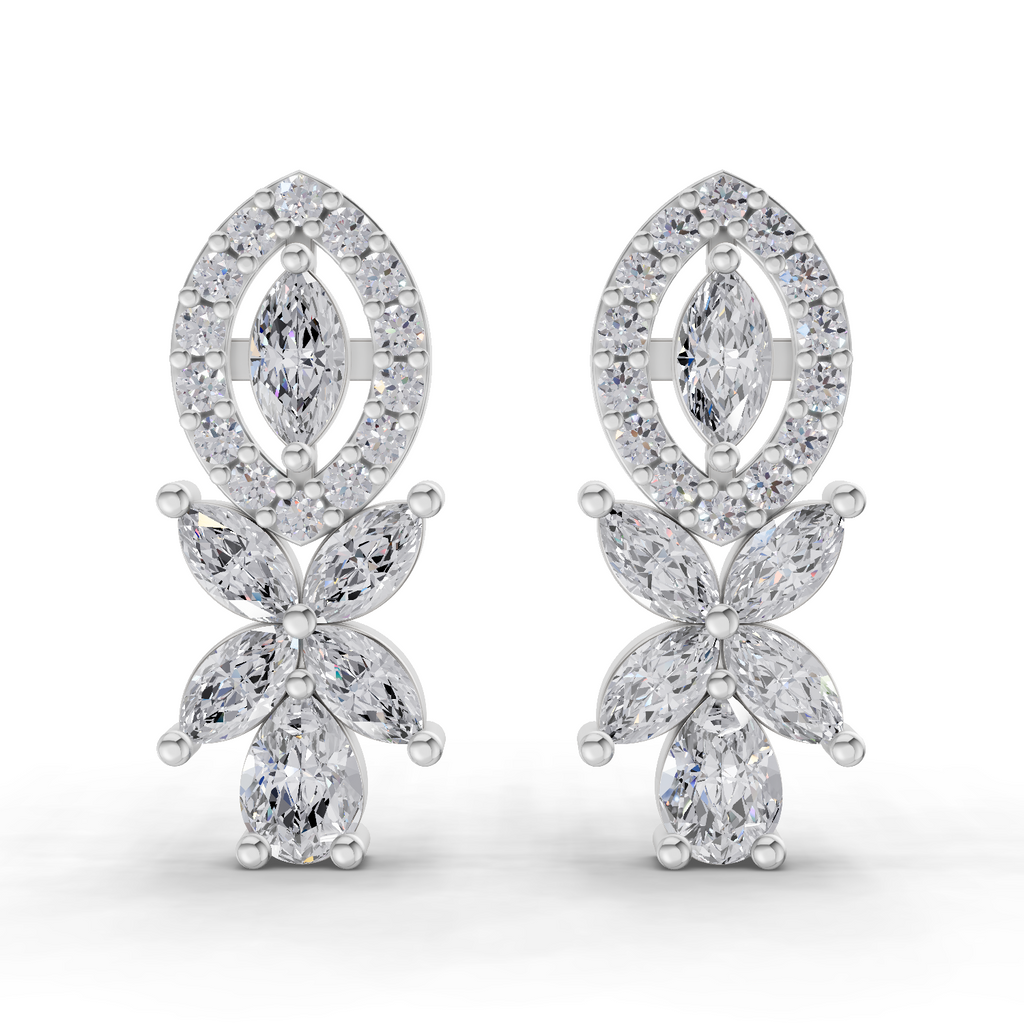 1.62 Carat Marquise And Pear Shape Diamond Earrings 14K - White Gold