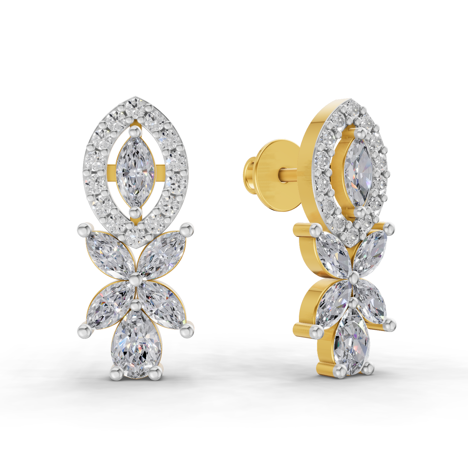 1.62 Carat Marquise And Pear Shape Diamond Earrings 14K