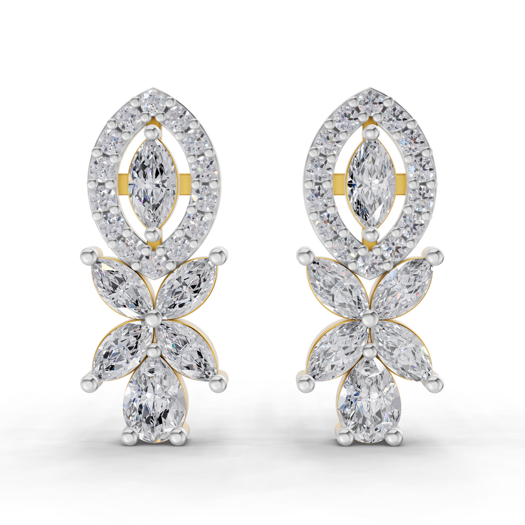 1.62 Carat Marquise And Pear Shape Diamond Earrings 14K