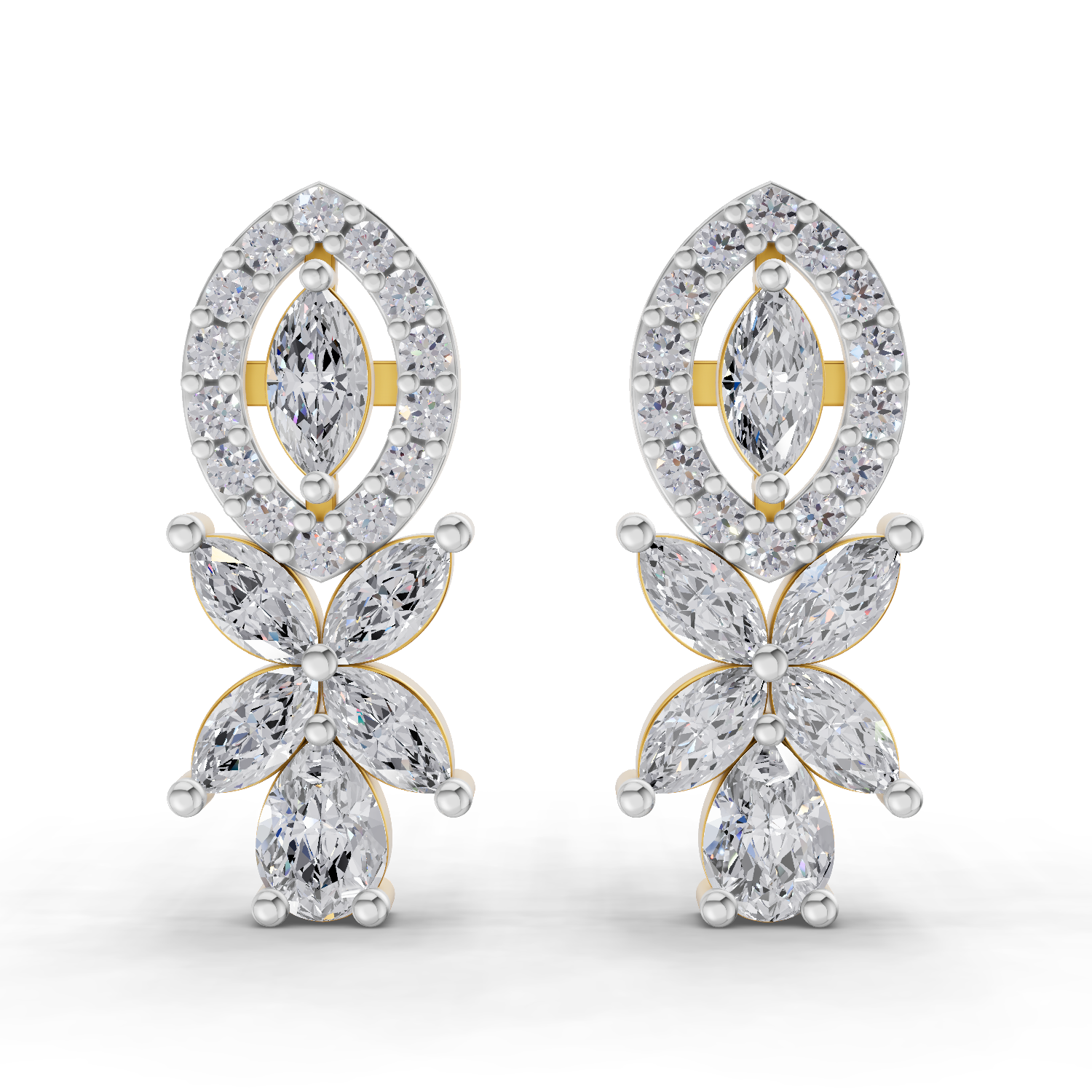 1.62 Carat Marquise And Pear Shape Diamond Earrings 14K