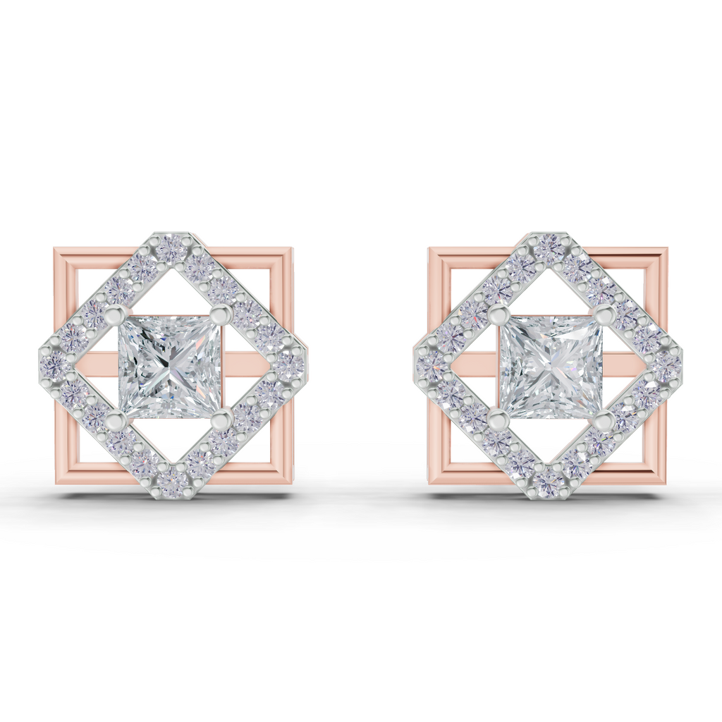 1.3 Carat Double Square Diamond Studs Earrings 14K - Rose Gold
