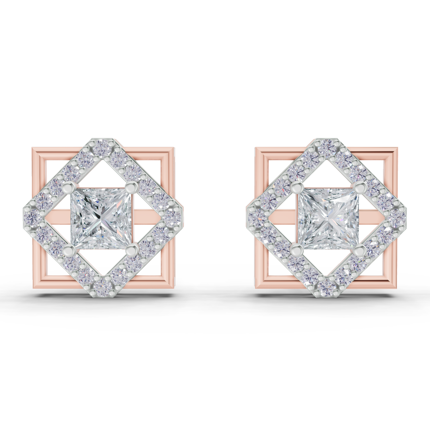 1.3 Carat Double Square Diamond Studs Earrings 14K - Rose Gold
