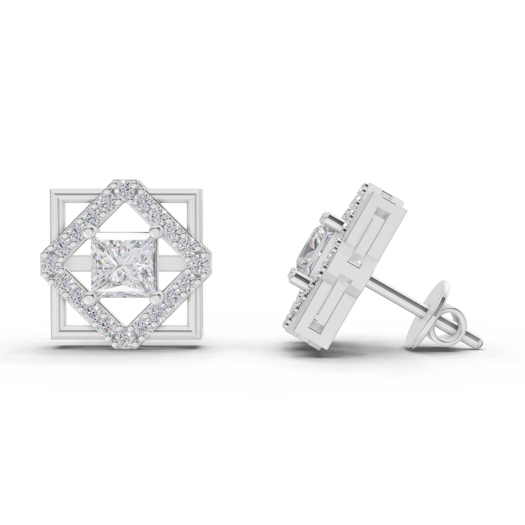 1.3 Carat Double Square Diamond Studs Earrings 14K - White Gold